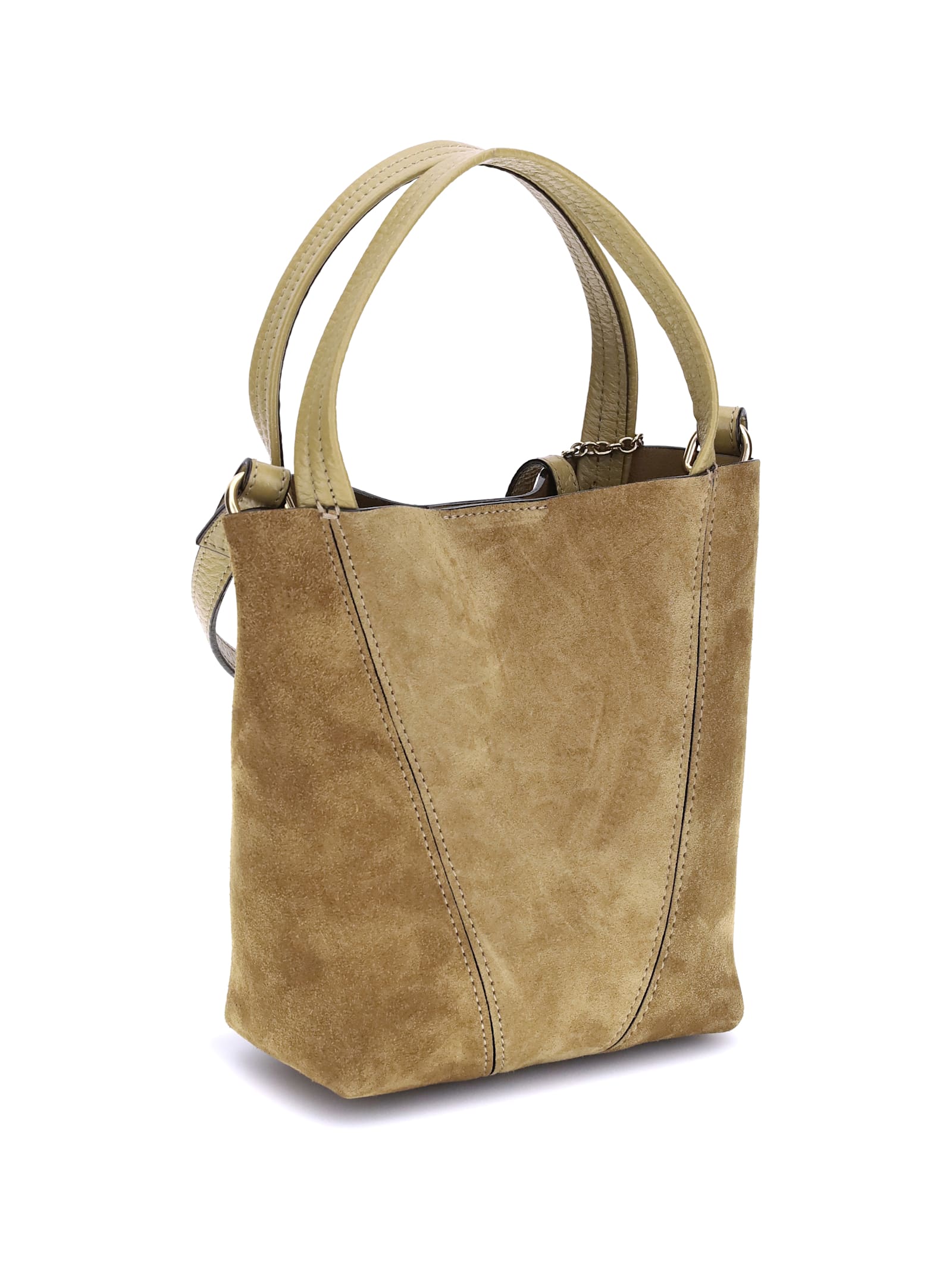 Chloé Small Beige Khaki Suede Spin Tote Bag In Brown