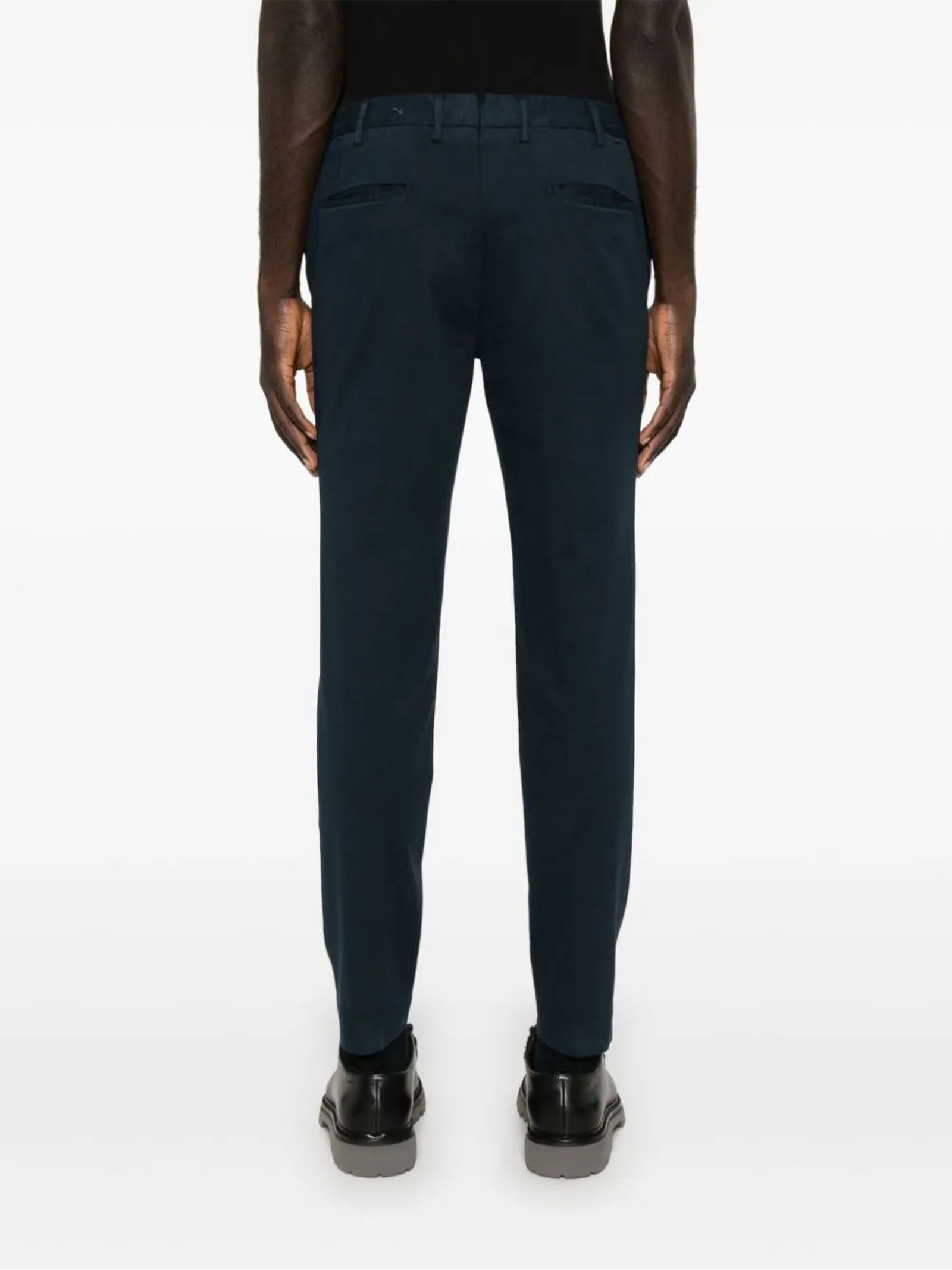 Shop Incotex Navy Blue Cotton Blend Trousers