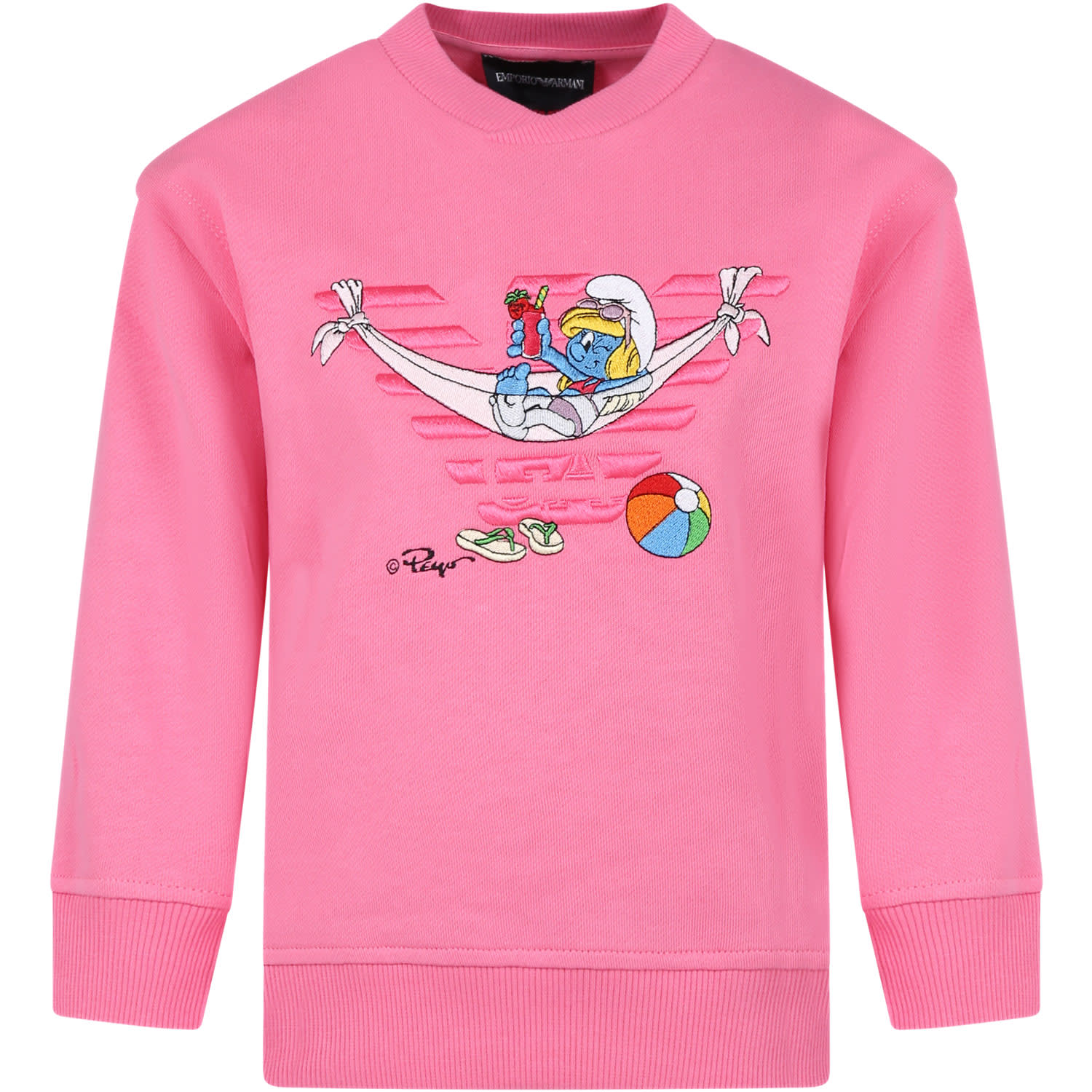 Shop Armani Collezioni Pink Sweatshirt For Girl With The Smurfs