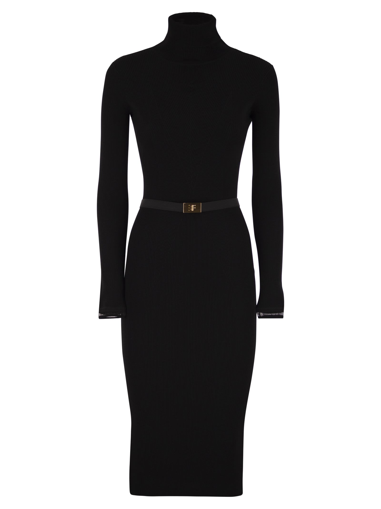 Ribbed Knit Dress With Belt