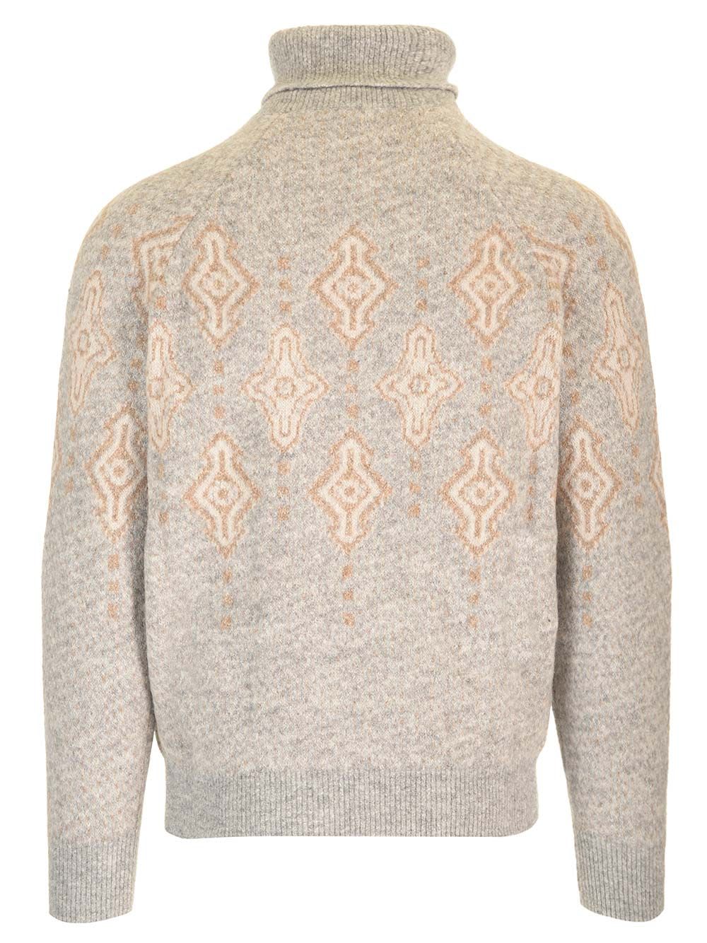 Shop Brunello Cucinelli Geometric Jacquard Turtleneck Sweater In Beige