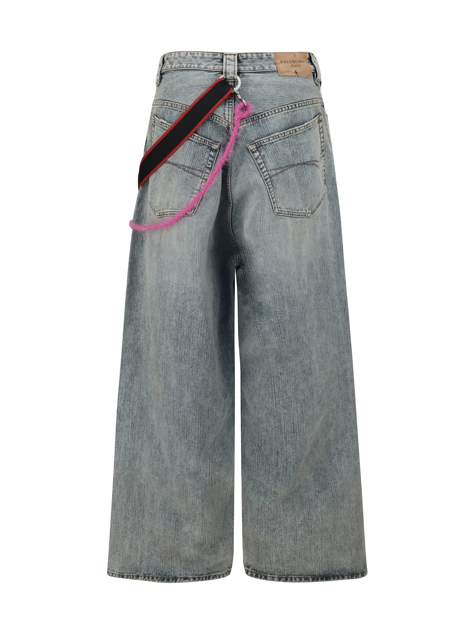Balenciaga Wide-leg High Waist Jeans With Unique Accessory Chain In Blue