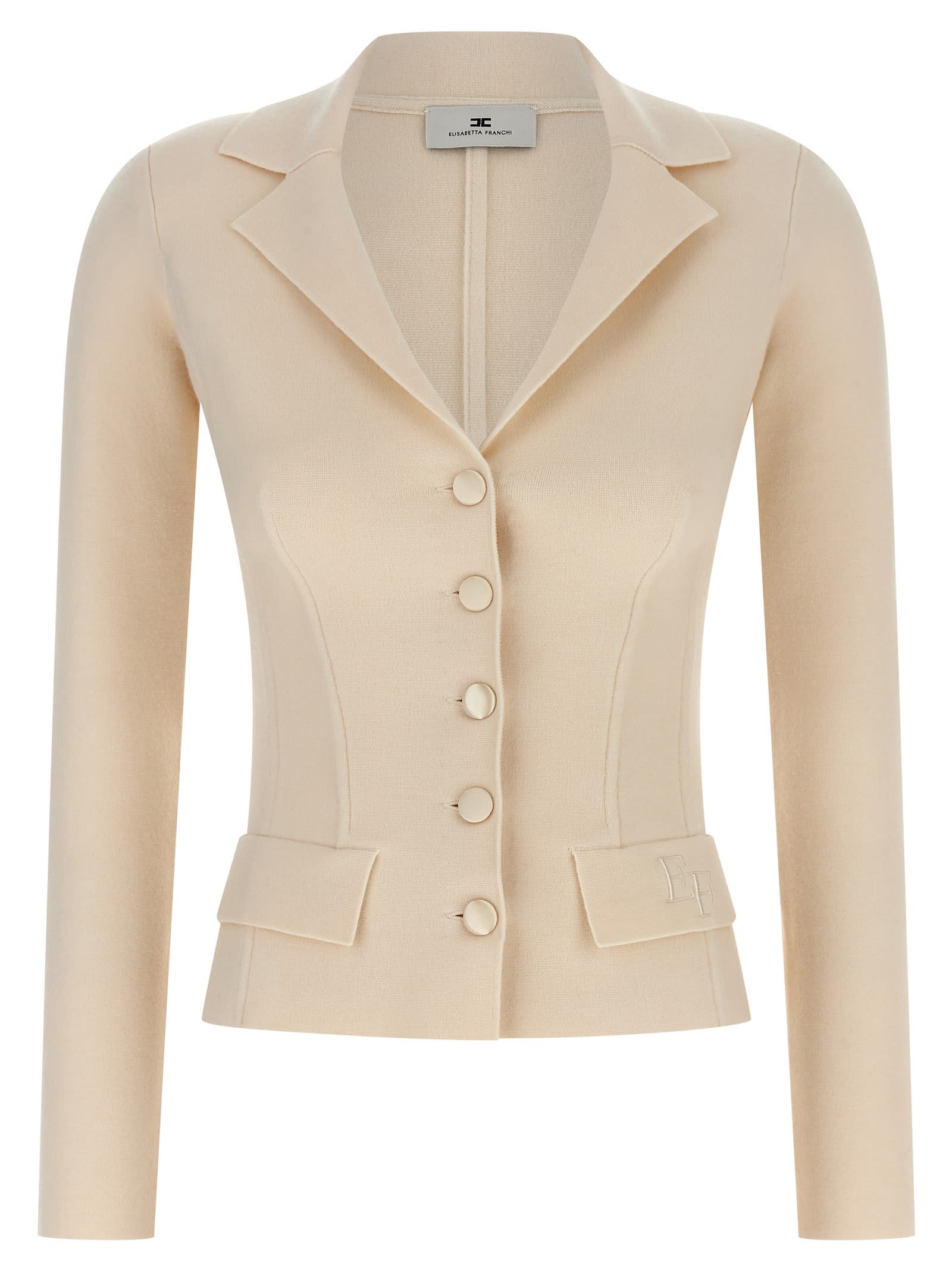 Elisabetta Franchi Fabric-stitch Wool Blazer Blazers White In Brown