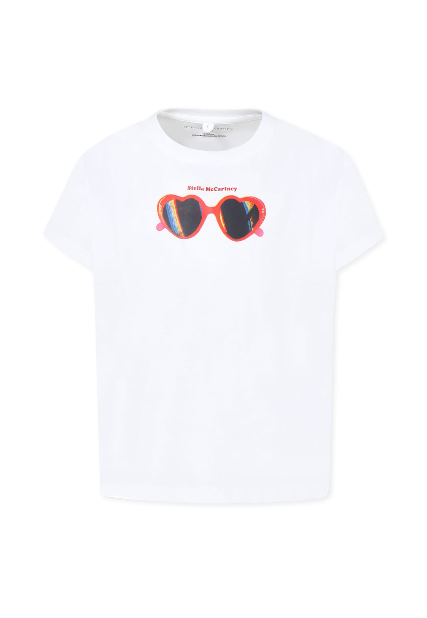 Stella Mccartney White T-shirt For Girl With Sunglasses Print In White