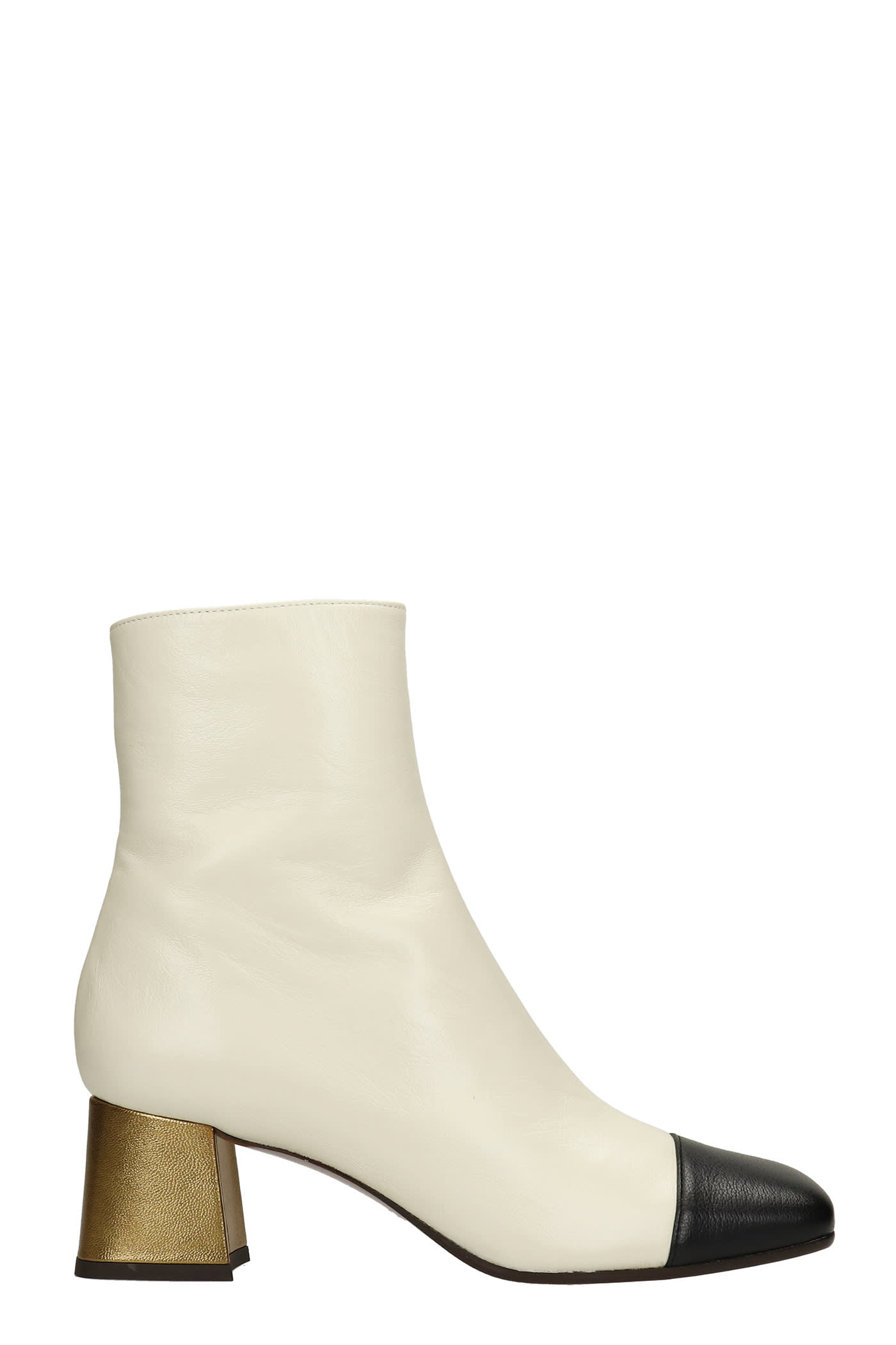Chie Mihara Volkiria High Heels Ankle Boots In Beige Leather