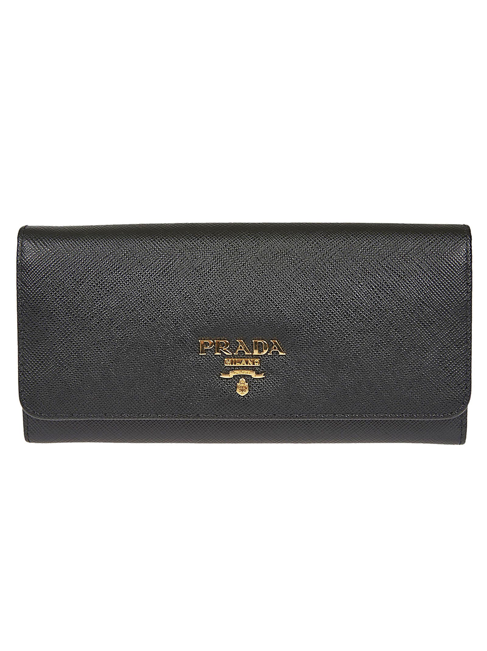 Prada Logo-plaque Folding Wallet In Black