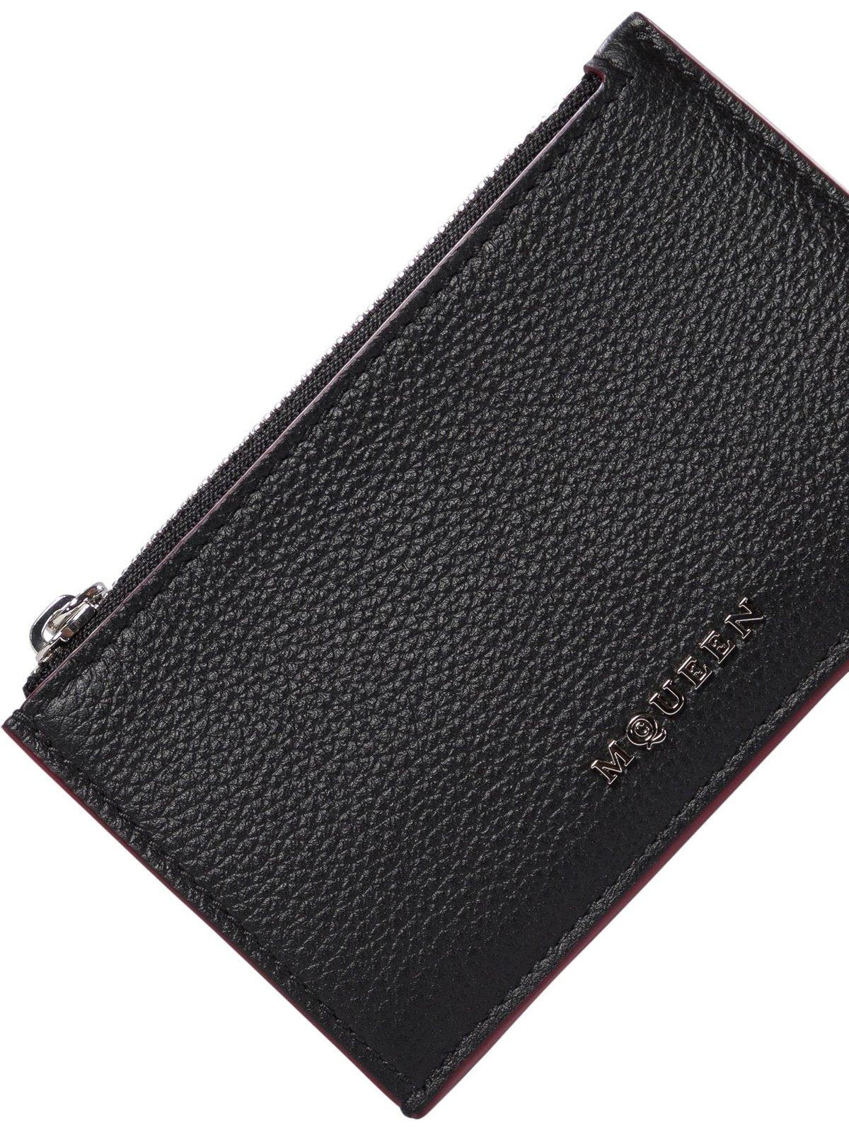 Alexander Mcqueen Black Pebbled Leather Card Holder With Zip In Black