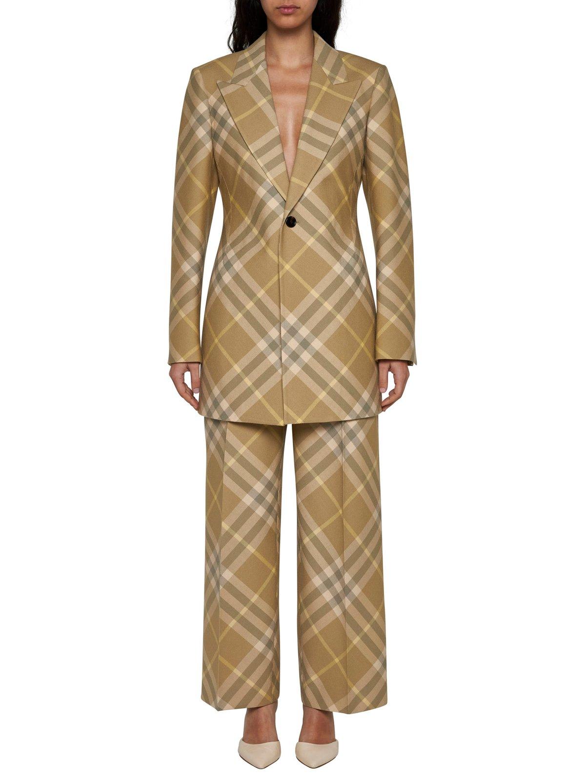 Shop Burberry Check-printed Straight-leg Tailored Trousers In Beige