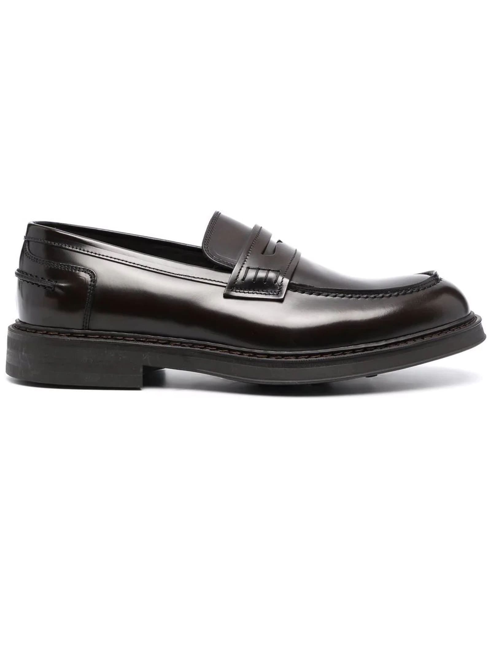 DOUCAL'S DARK BROWN LEATHER LOAFERS