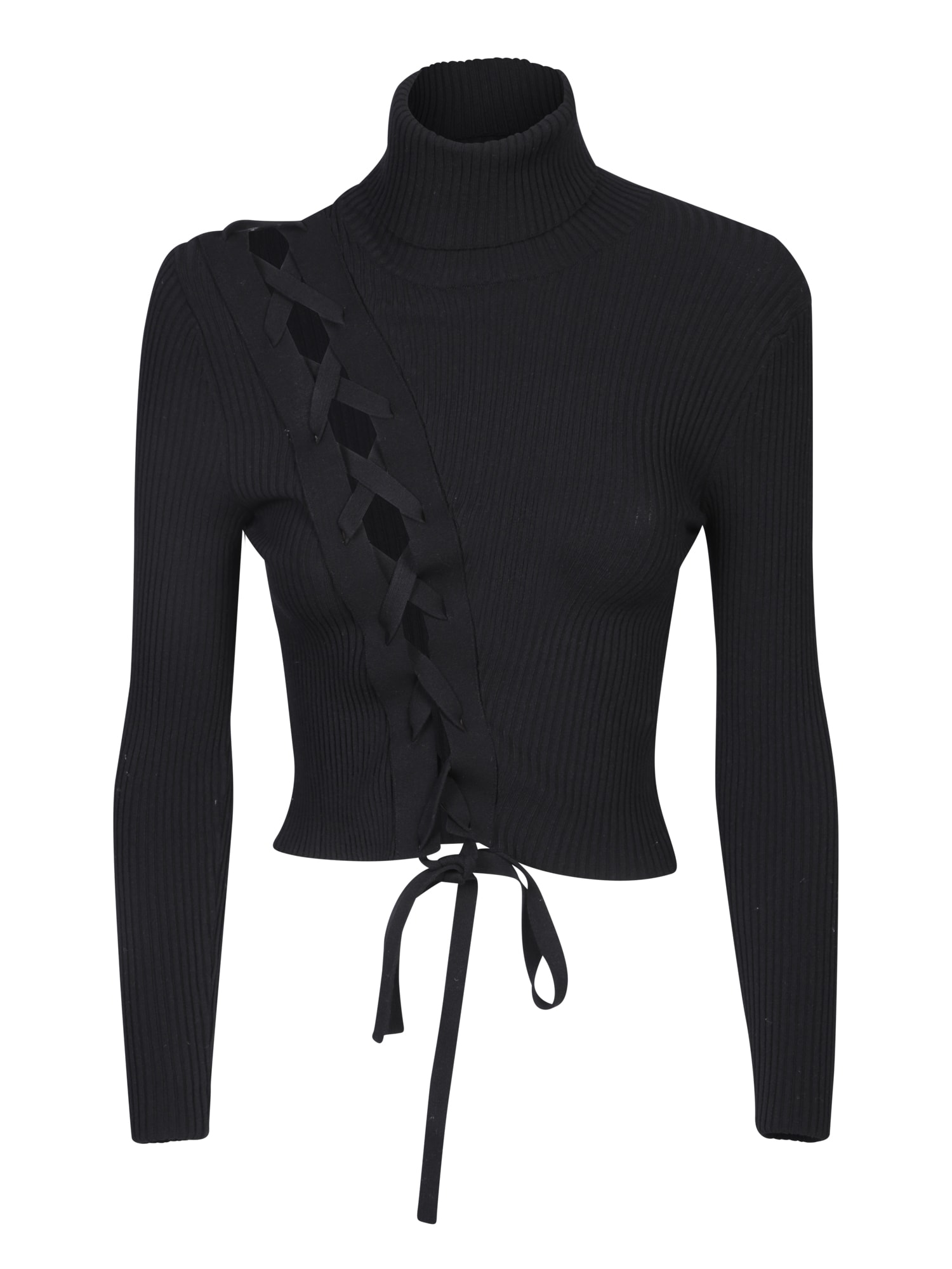 Shop Ssheena Black Lace-up Cropped Sweater