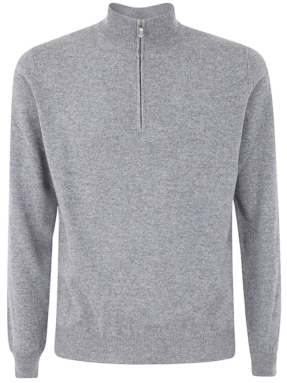 Shop Filippo De Laurentiis Wool Cashmere Long Sleeves Half Zipped Sweater In Grey
