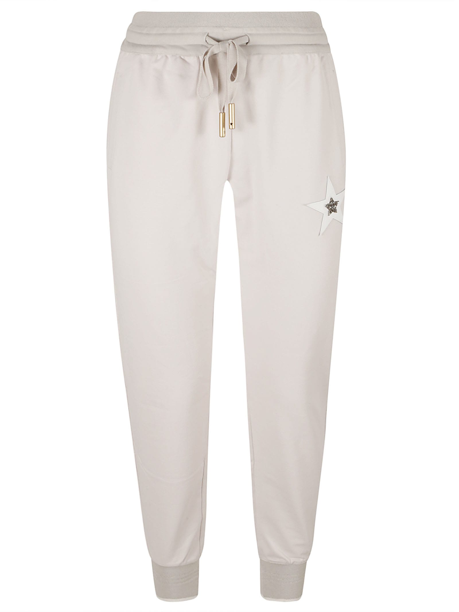 Shop Lorena Antoniazzi Star Patched Elastic Waist Track Pants In Light Grey