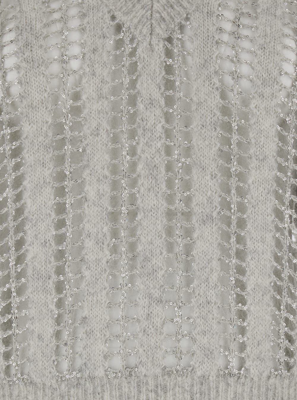 Shop Brunello Cucinelli Grey V Neckl Cardigan With Micro Sequins In Dazzling Striped Net Woman