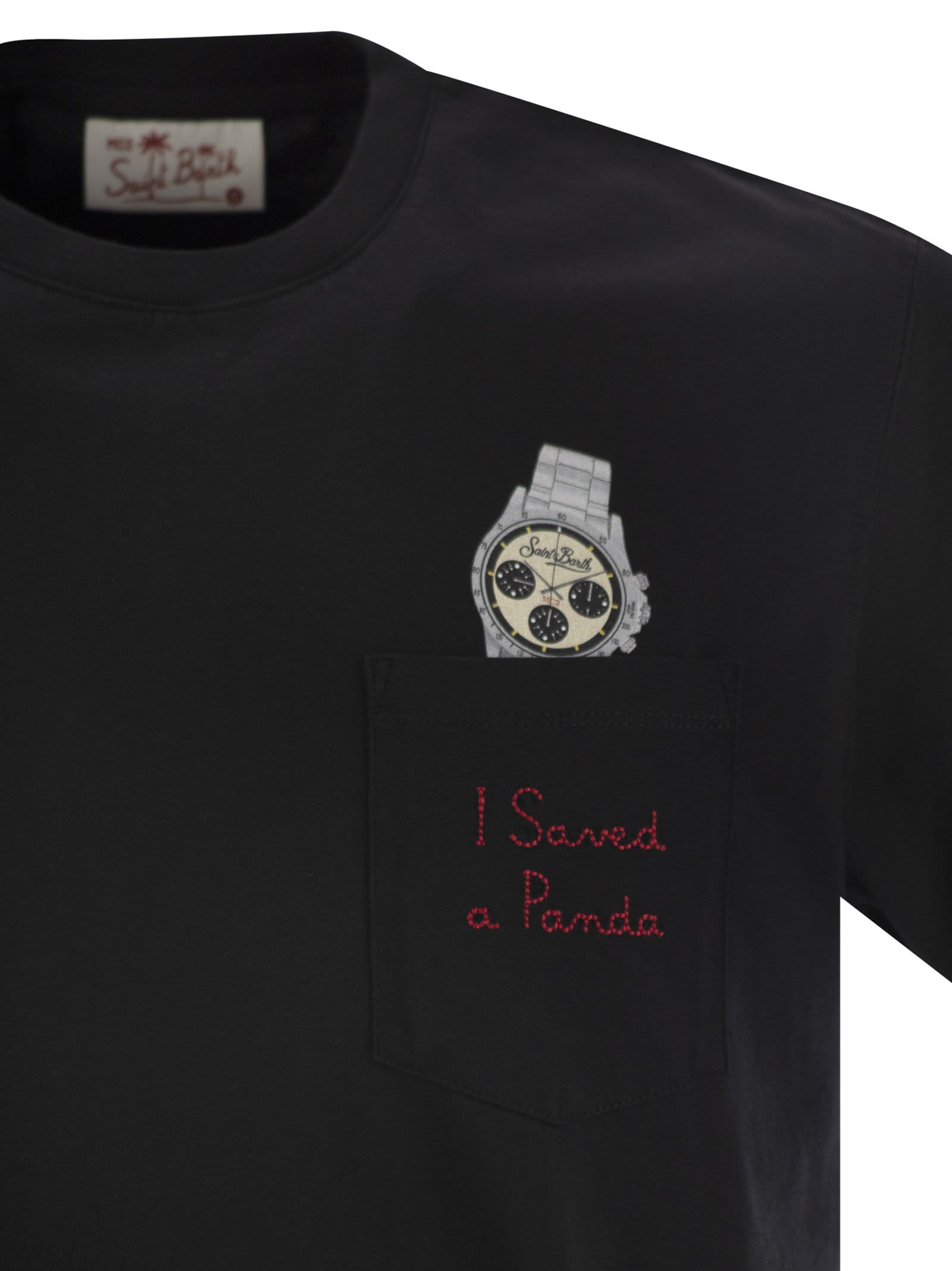 Mc2 Saint Barth Austin T Shirt With Embroidery And Breast Pocket In Black