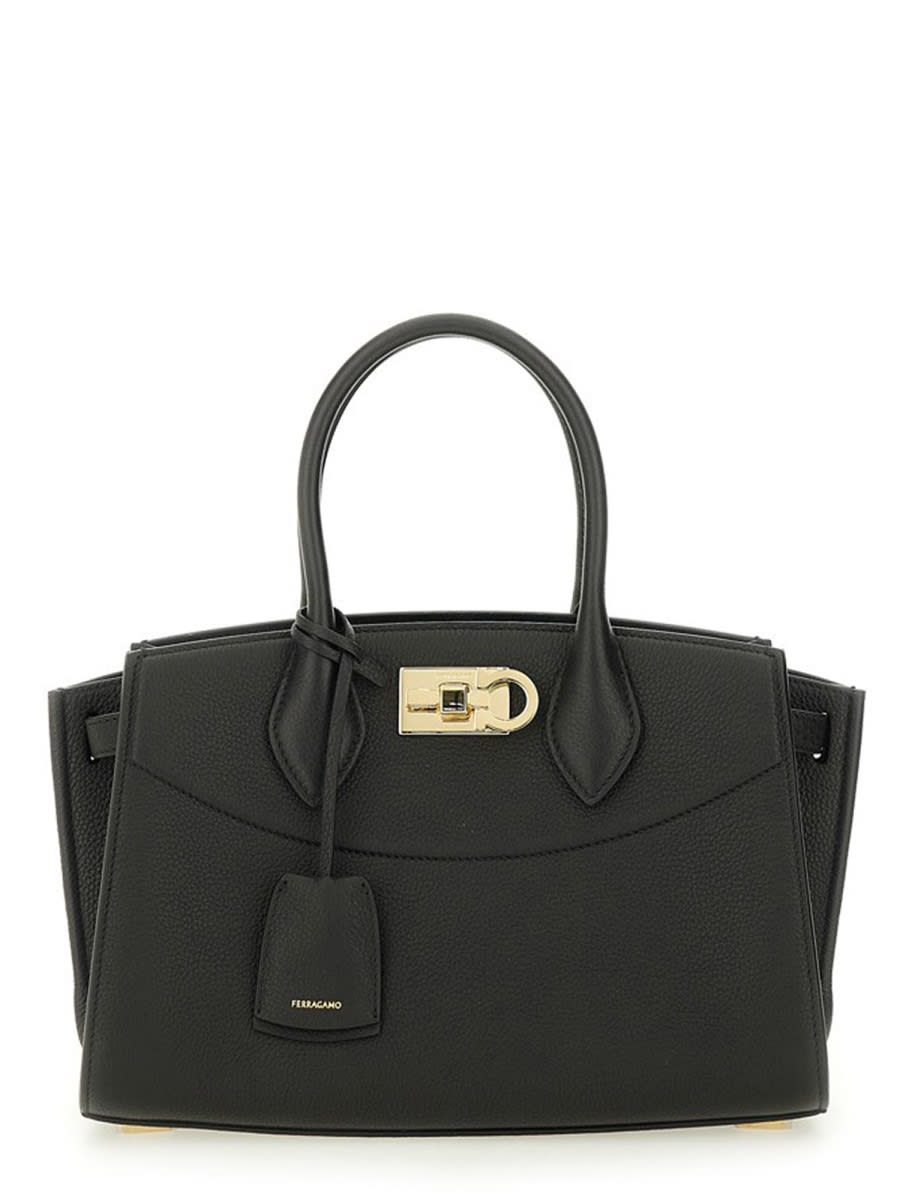 Ferragamo Structured Shoulder Bag Adjustable Strap In Black