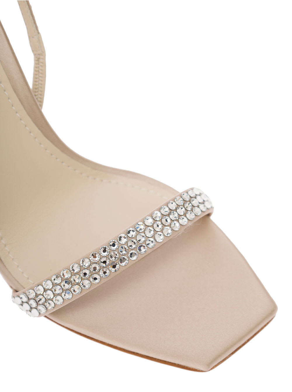 Shop 3juin Eloise Beige Sandals With Rhinestone Embellishment And Spool Hight Heel In Viscose Blend Woman