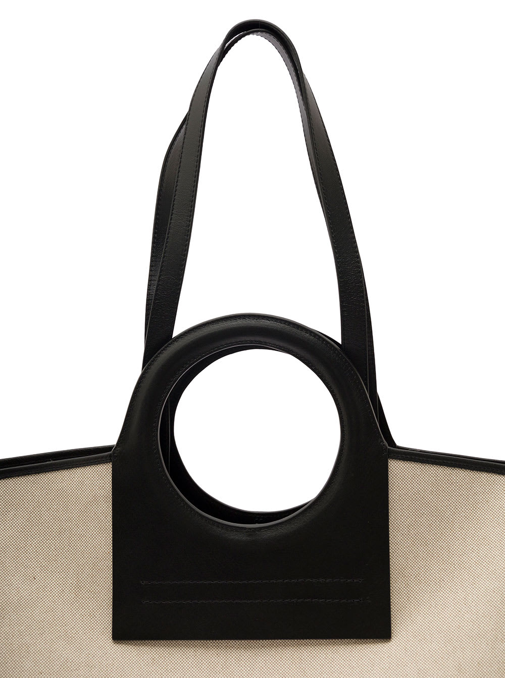 Shop Hereu Cala White And Black Handbag With Leather Handles In Canvas Woman In Beige