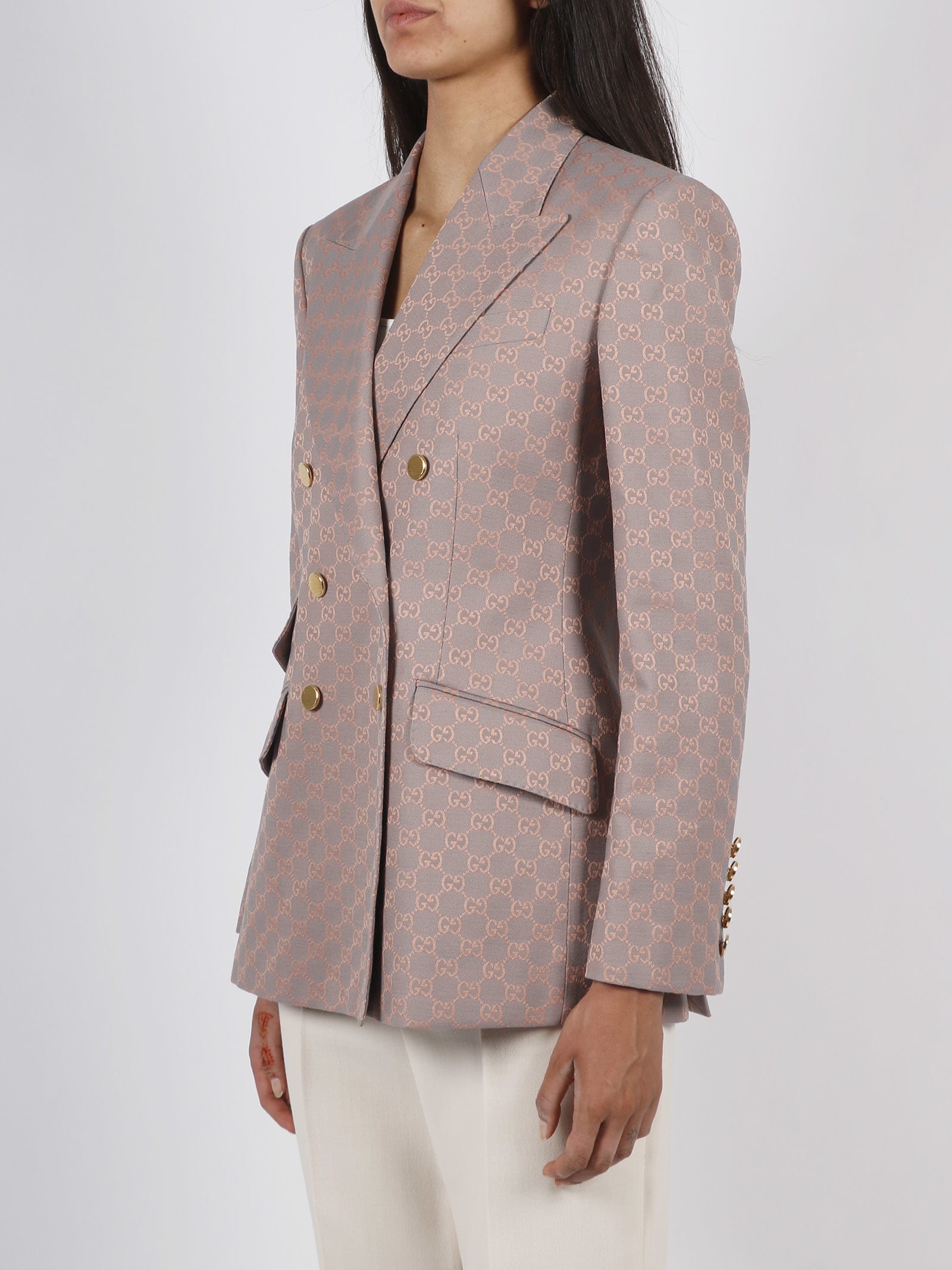 Gucci Gg Monogram Single Breasted Suit Jacket In Beige, ModeSens