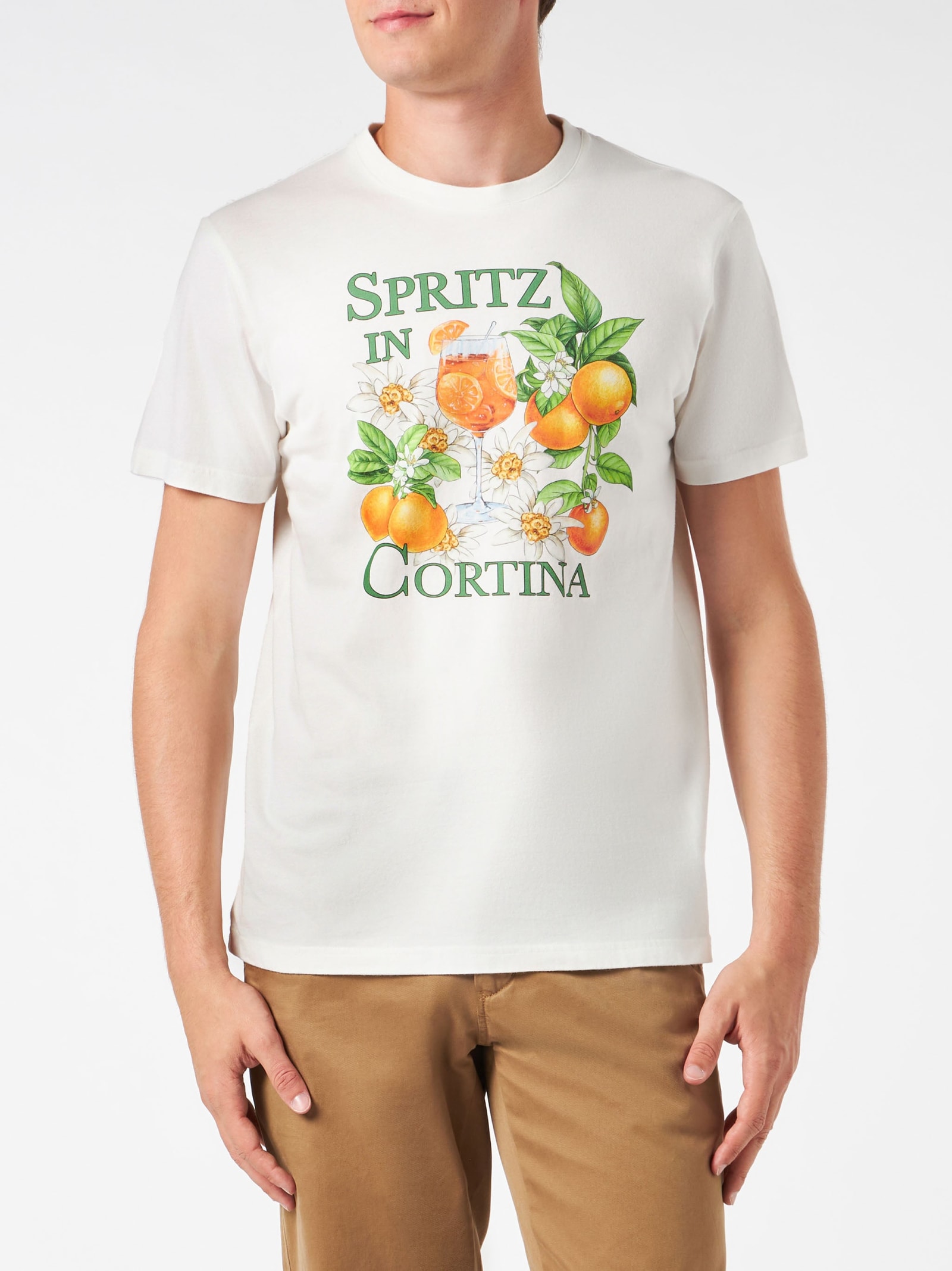 Shop Mc2 Saint Barth Man Heavy Cotton T-shirt With Spritz In Cortina Print In White