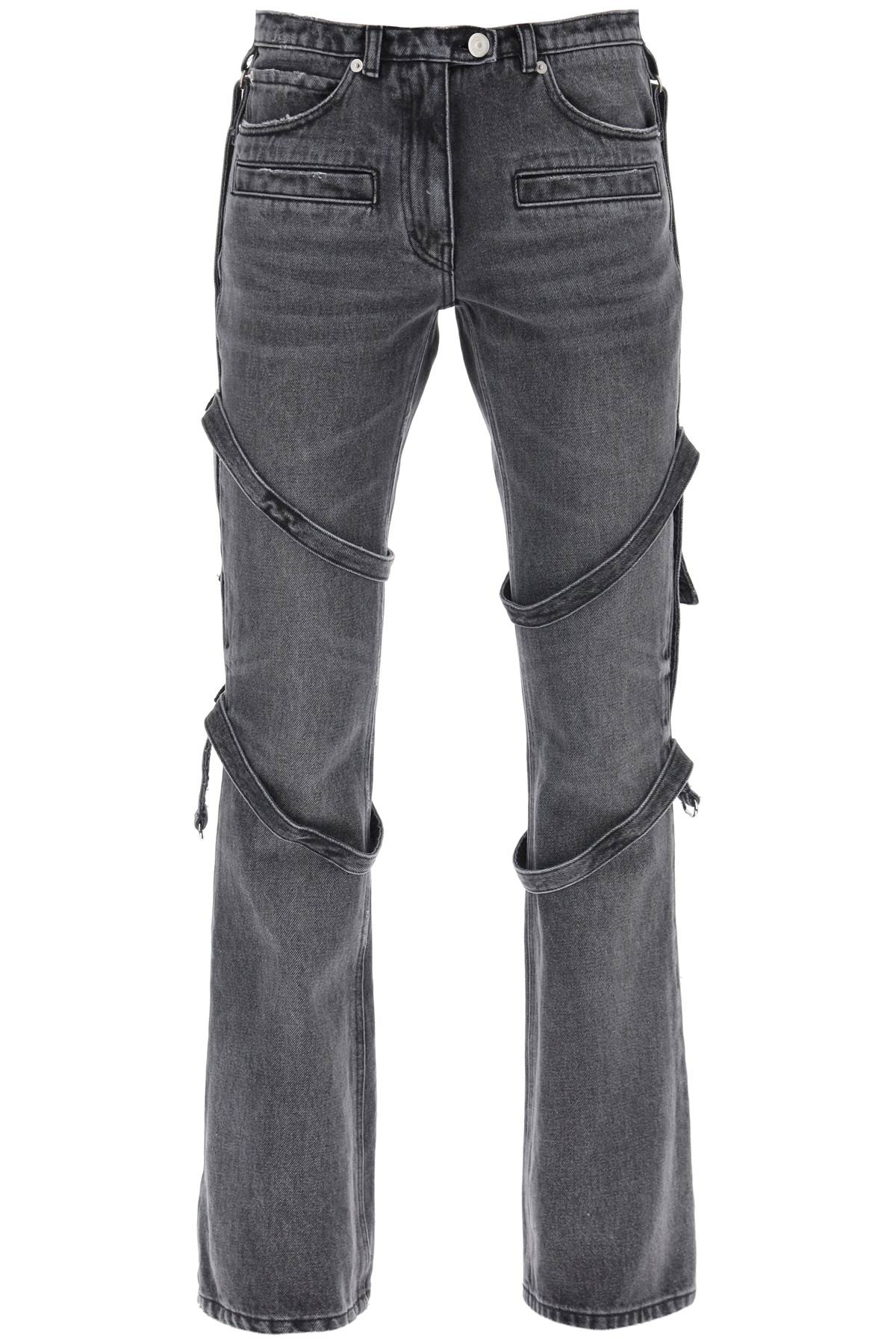 Shop Courrèges Bootcut Jeans With Straps In Stonewahsed Grey (grey)