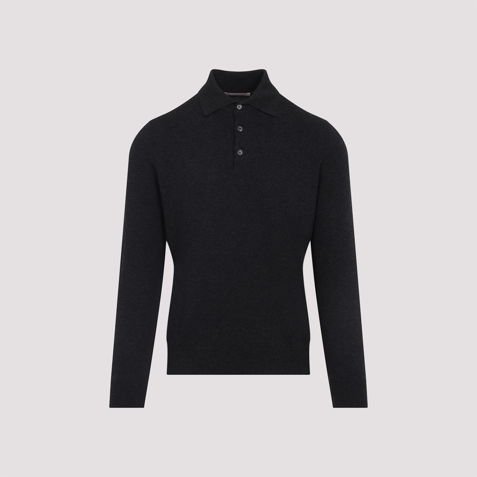 Brunello Cucinelli Cashmere Long Sleeve Polo In Black