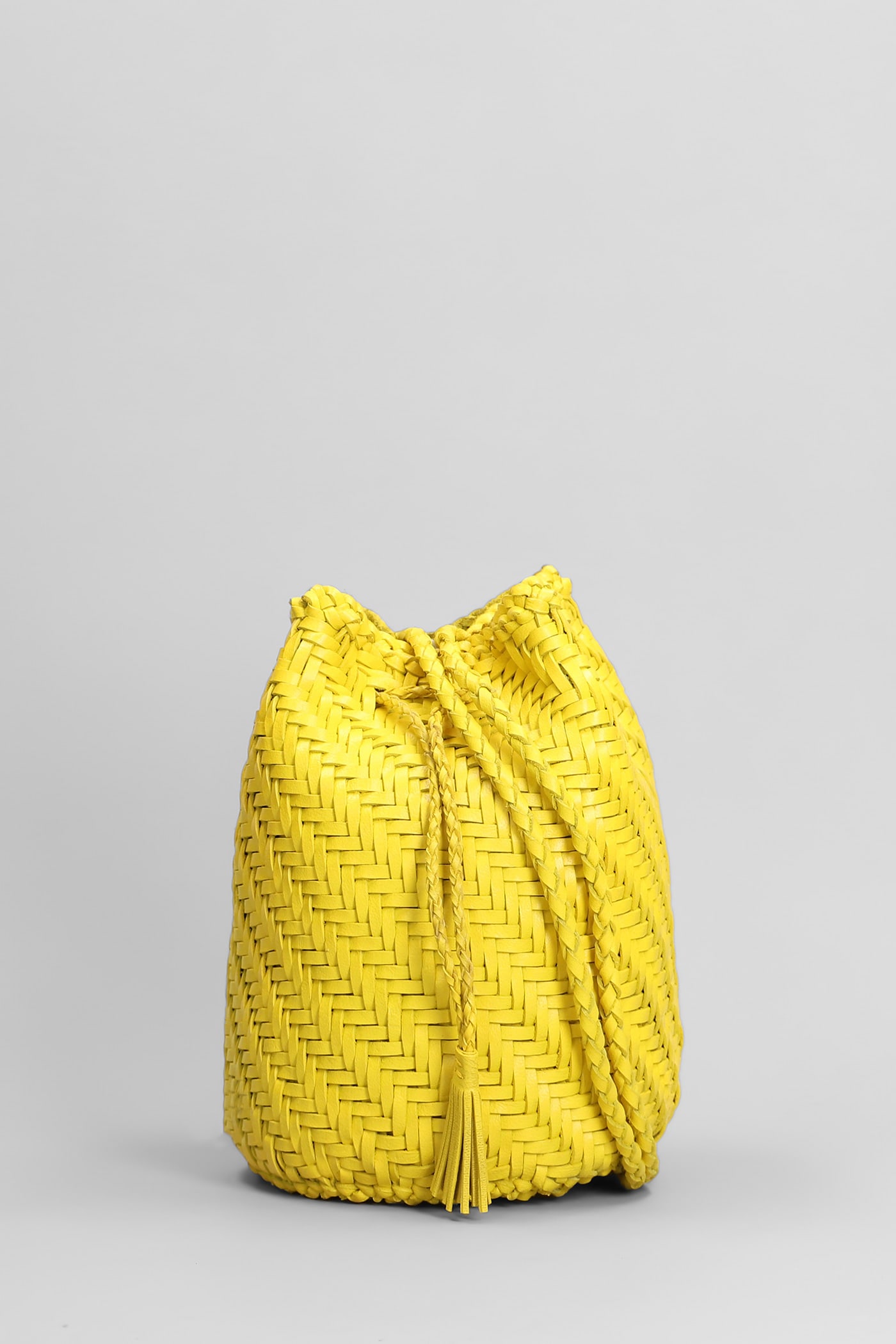 Pompom Double Jump Shoulder Bag In Yellow Leather