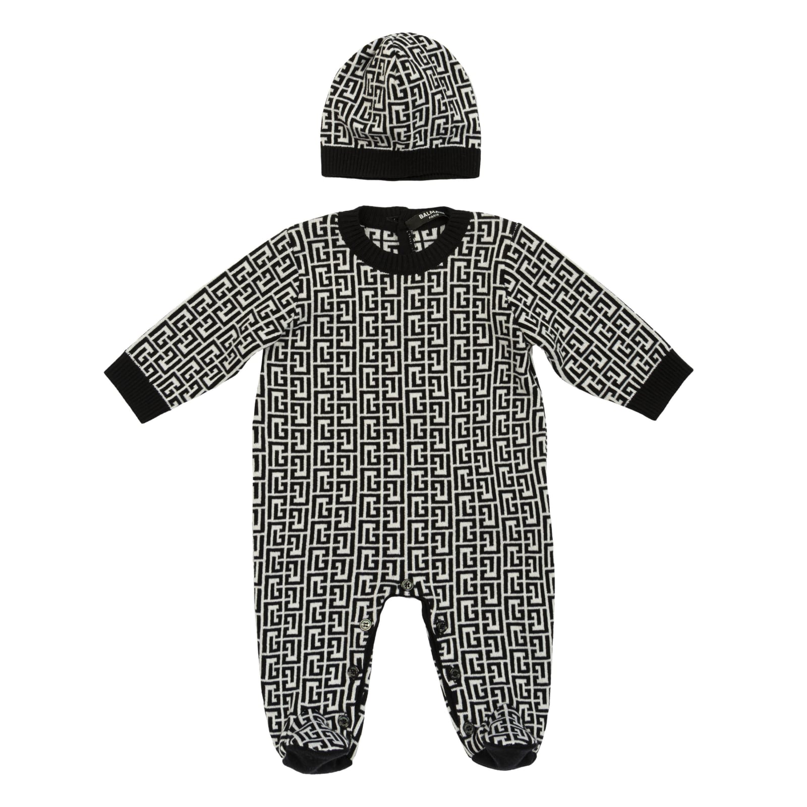 Balmain Babies' Jumpsuit With Logo In Bianco-nero