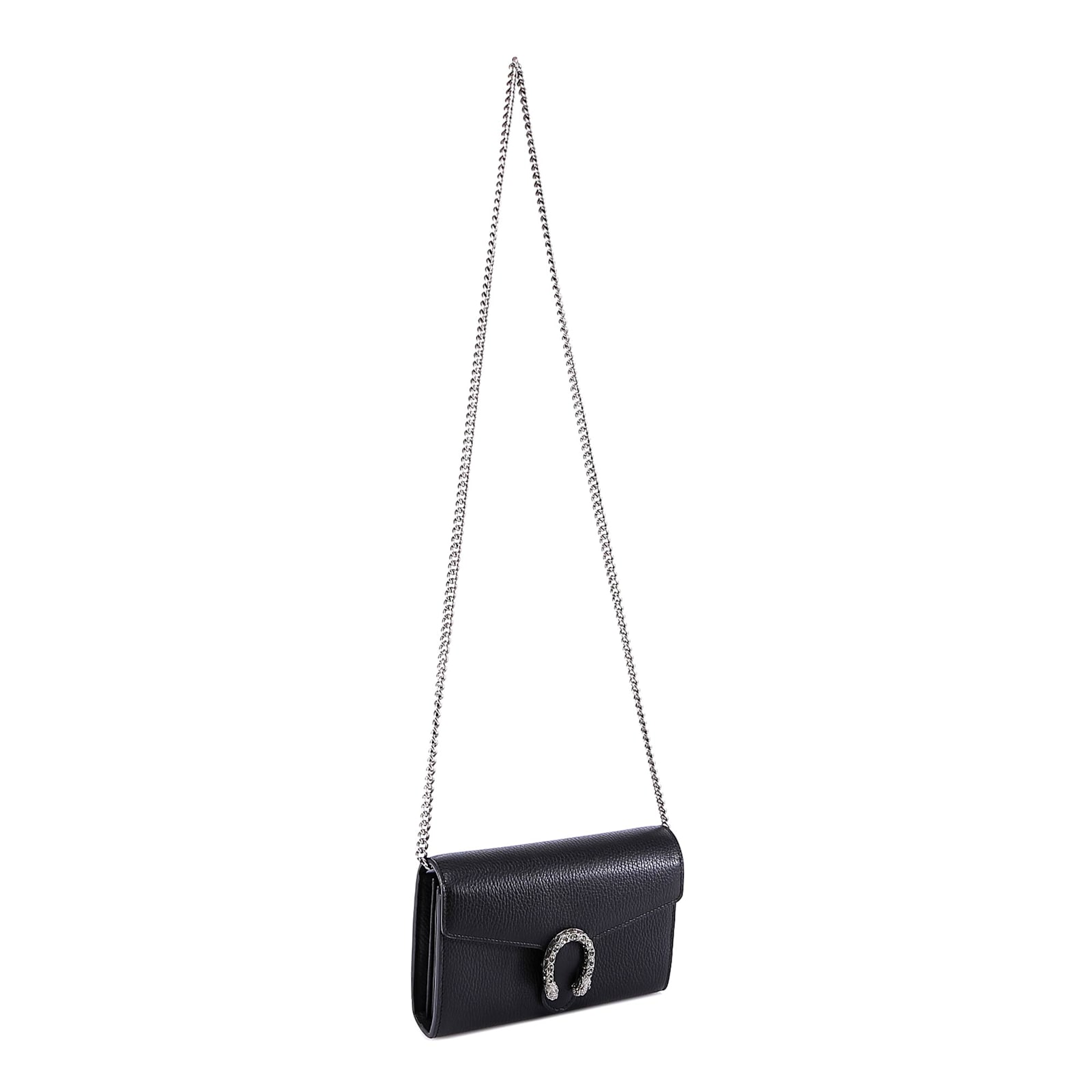 Gucci Leather Shoulder Bag With Iconic Tiger Heads Buckle In Black