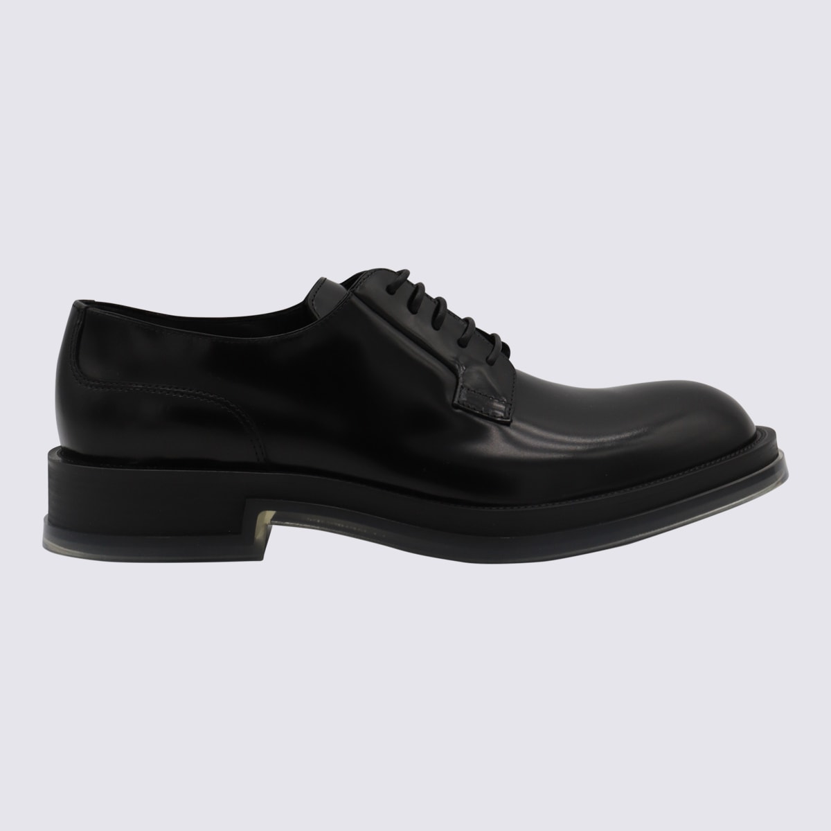 Shop Alexander Mcqueen Black Leather Lace Up Shoes In Black/transparent