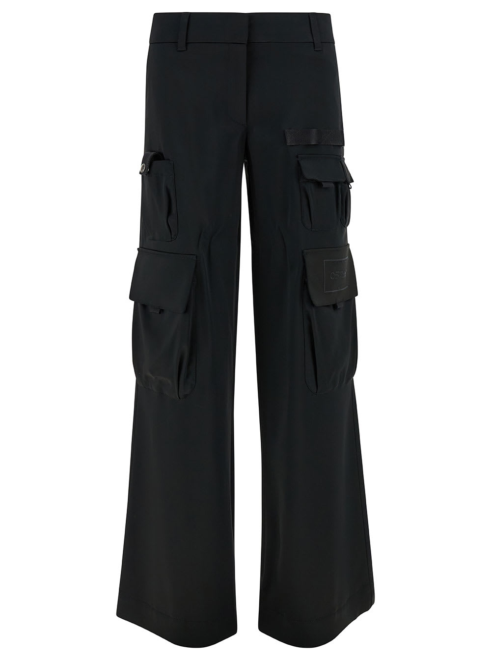 Shop Off-white Black Low-waisted Cargo Pants In Acetate Blend Woman