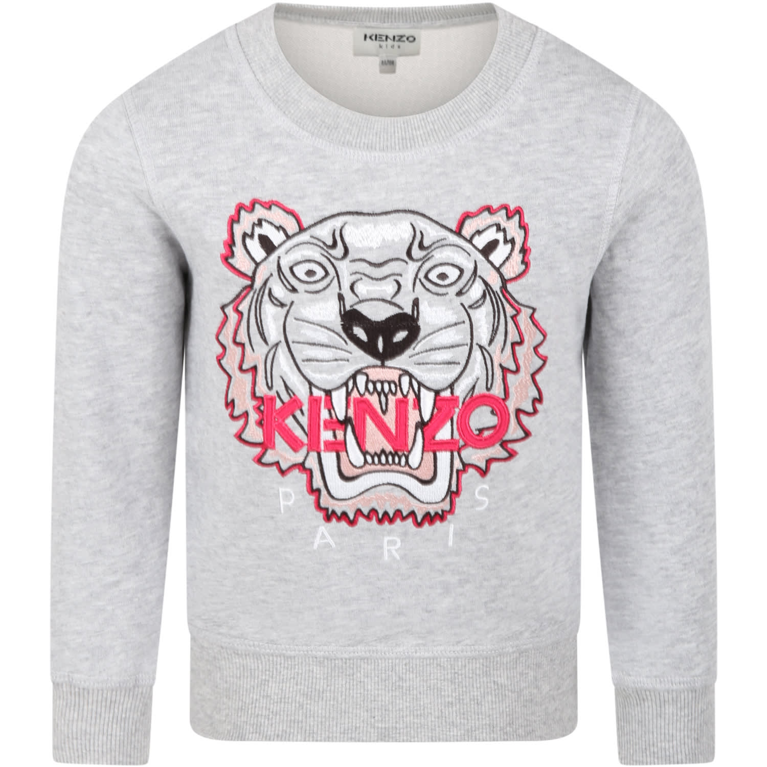 Kenzo Kids Grey Sweatshirt For Girl With Tiger
