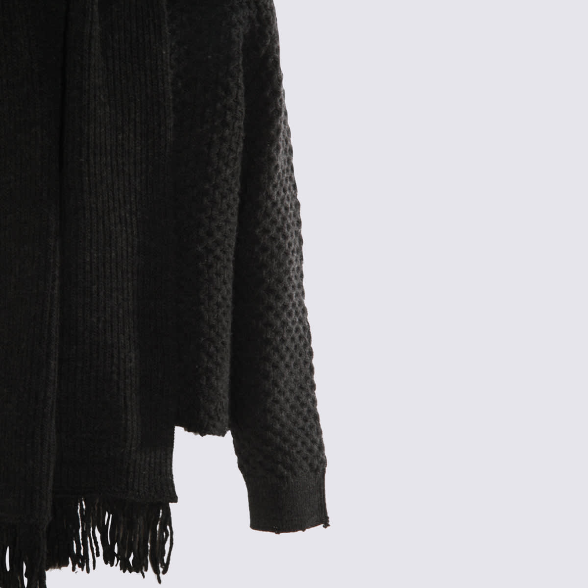 Mm6 Maison Margiela Wool Blend Sweater With Integrated Scarf In Black