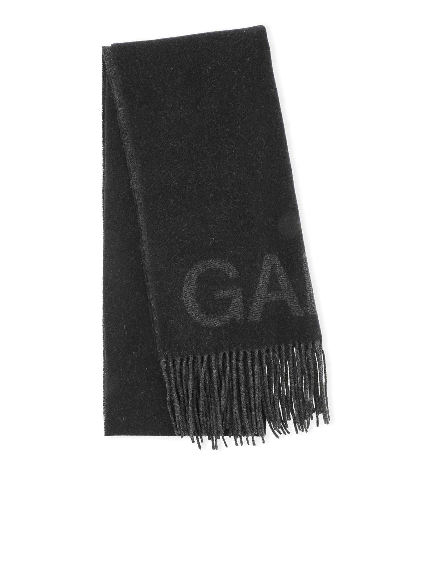 Shop Ganni Fringed Wool Scarf In Black