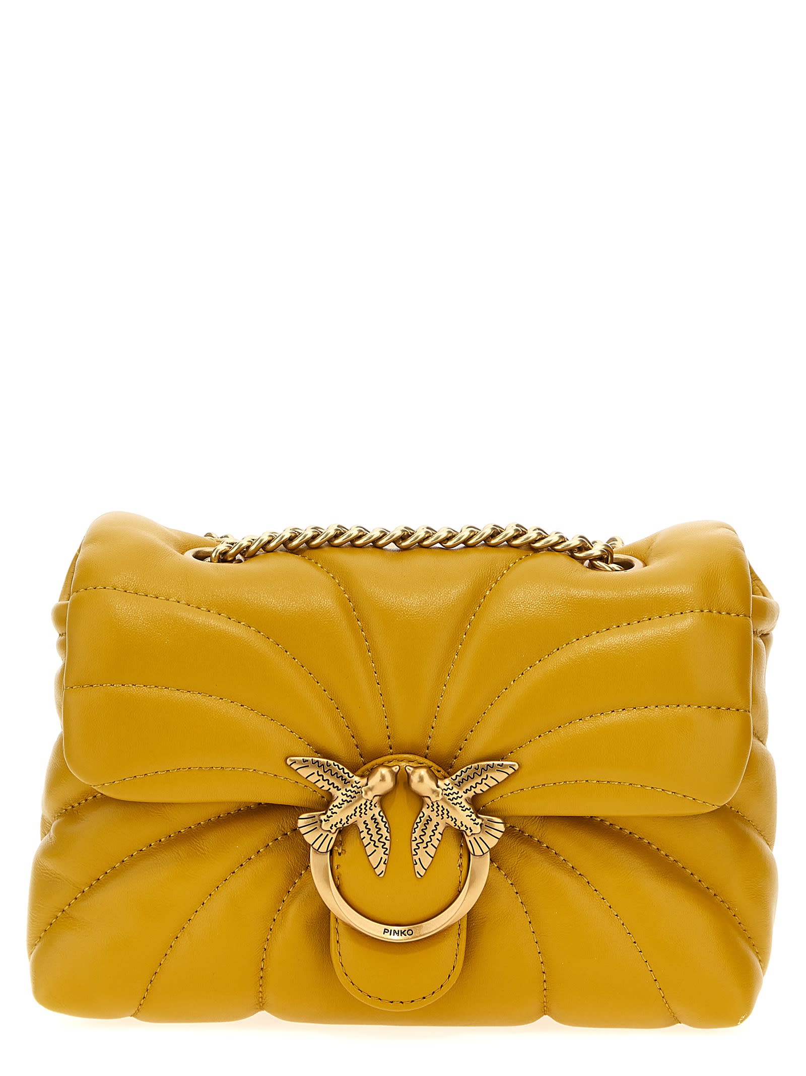 Shop Pinko Love Puff Mini Crossbody Bag In Yellow