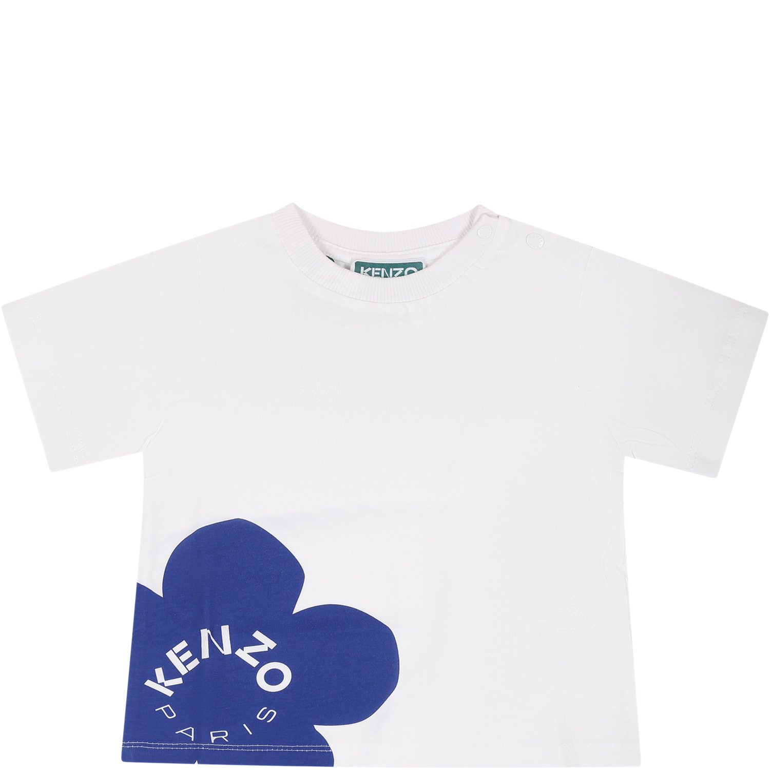 KENZO WHITE T-SHIRT FOR BABY KIDS WITH FLOWER AND LOGO