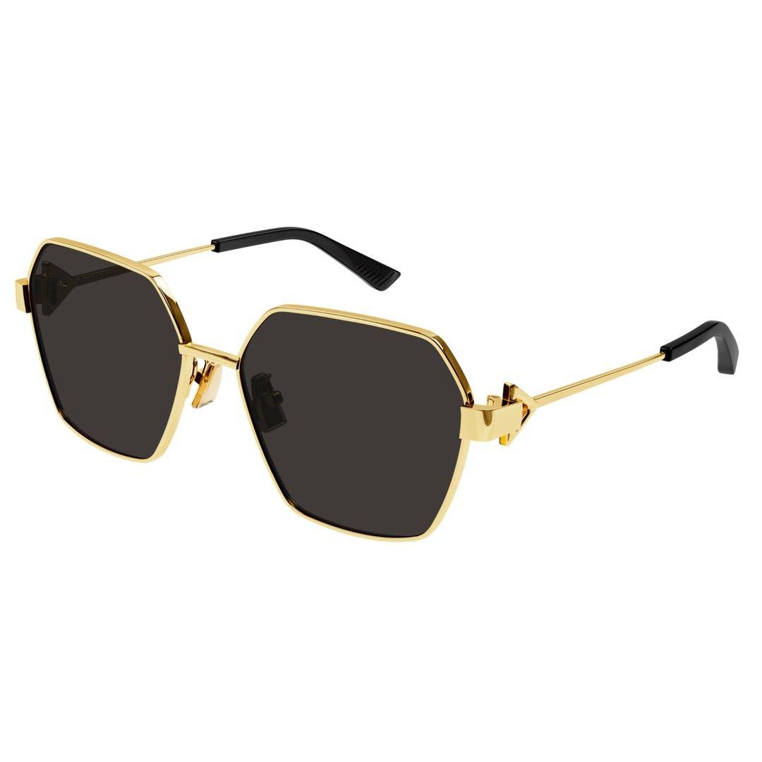 Shop Bottega Veneta Geometric Frame Sunglasses In 002 Gold Gold Grey