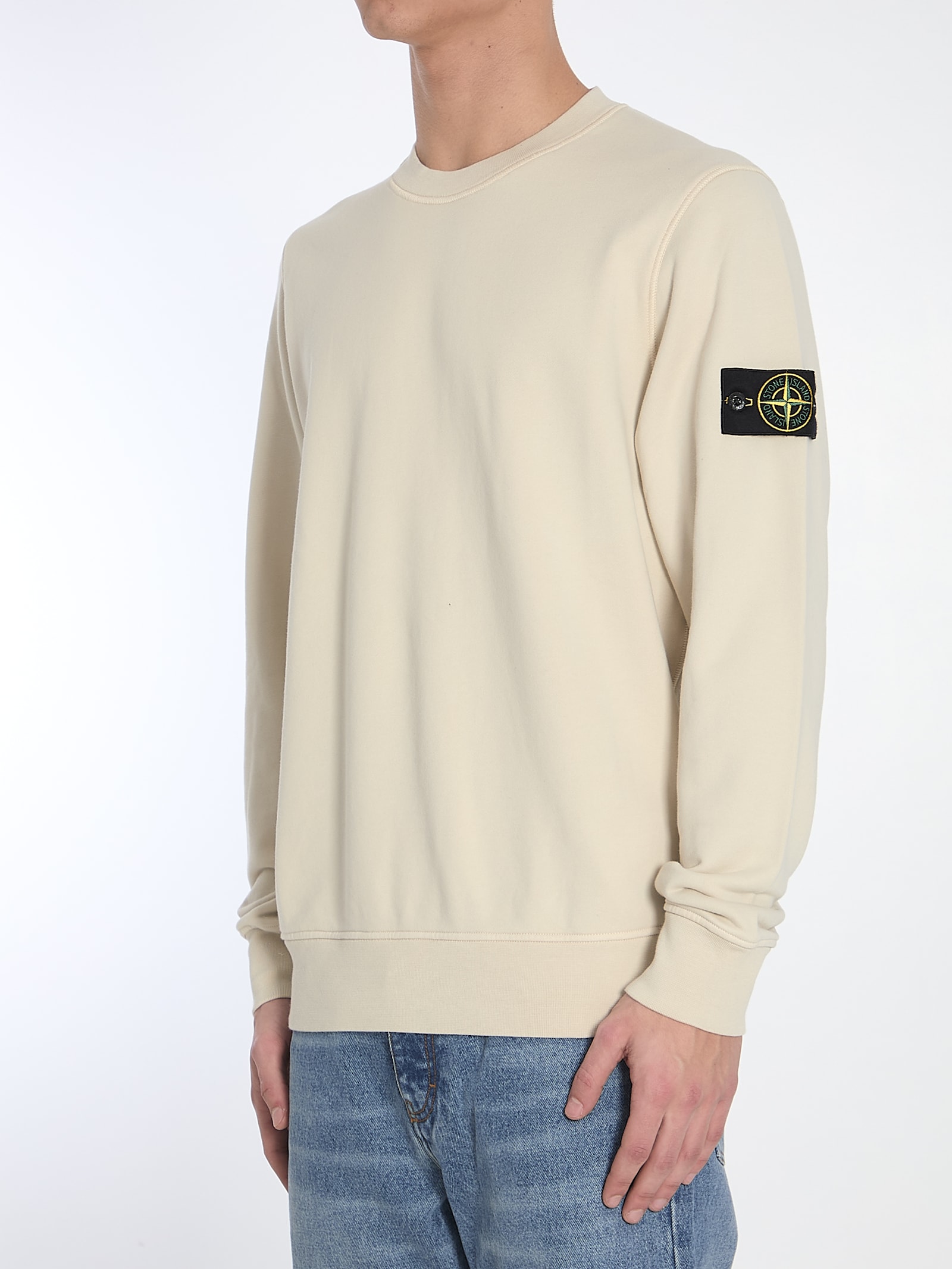 Stone Island Crew Neck Wool Sweater With Reverse Stitch Details Clothing In Sabbia
