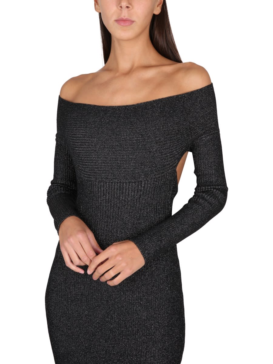 Khaite Marisole Cutout Metallic Ribbed-knit Midi Dress In Black