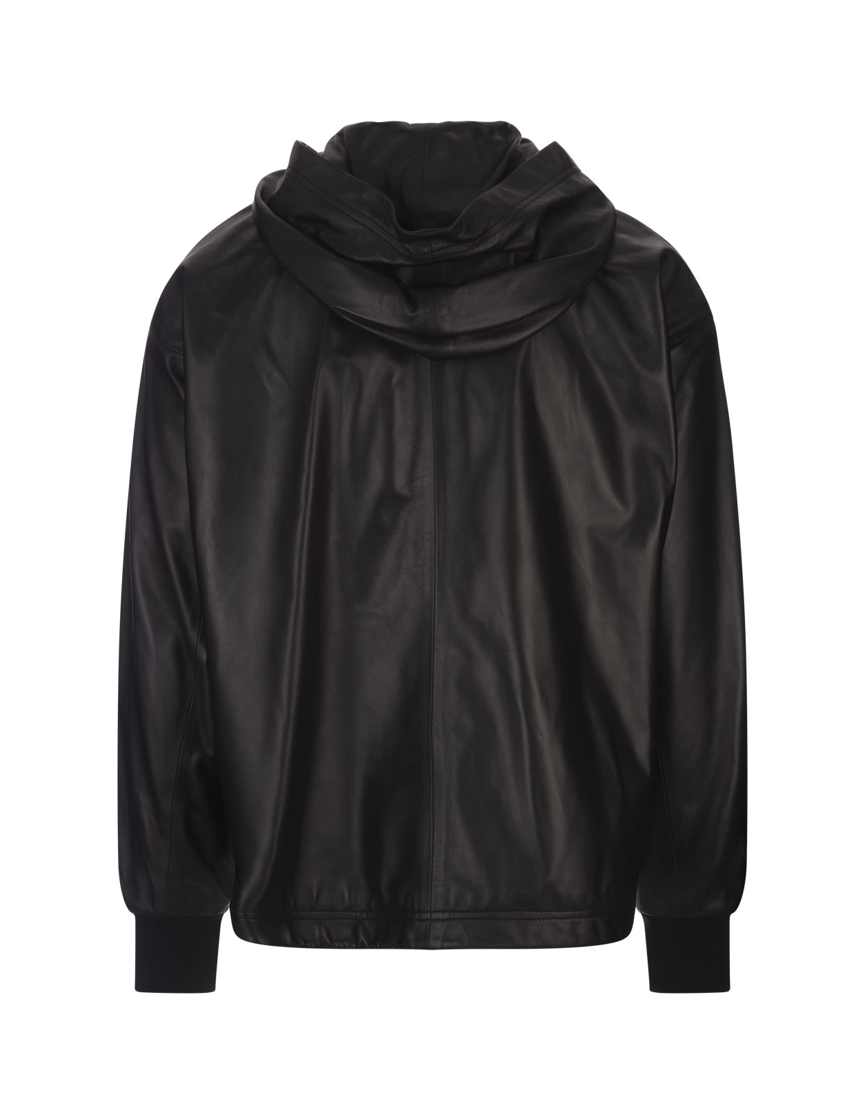 Shop Palm Angels Black Hooded Leather Jacket With Logo