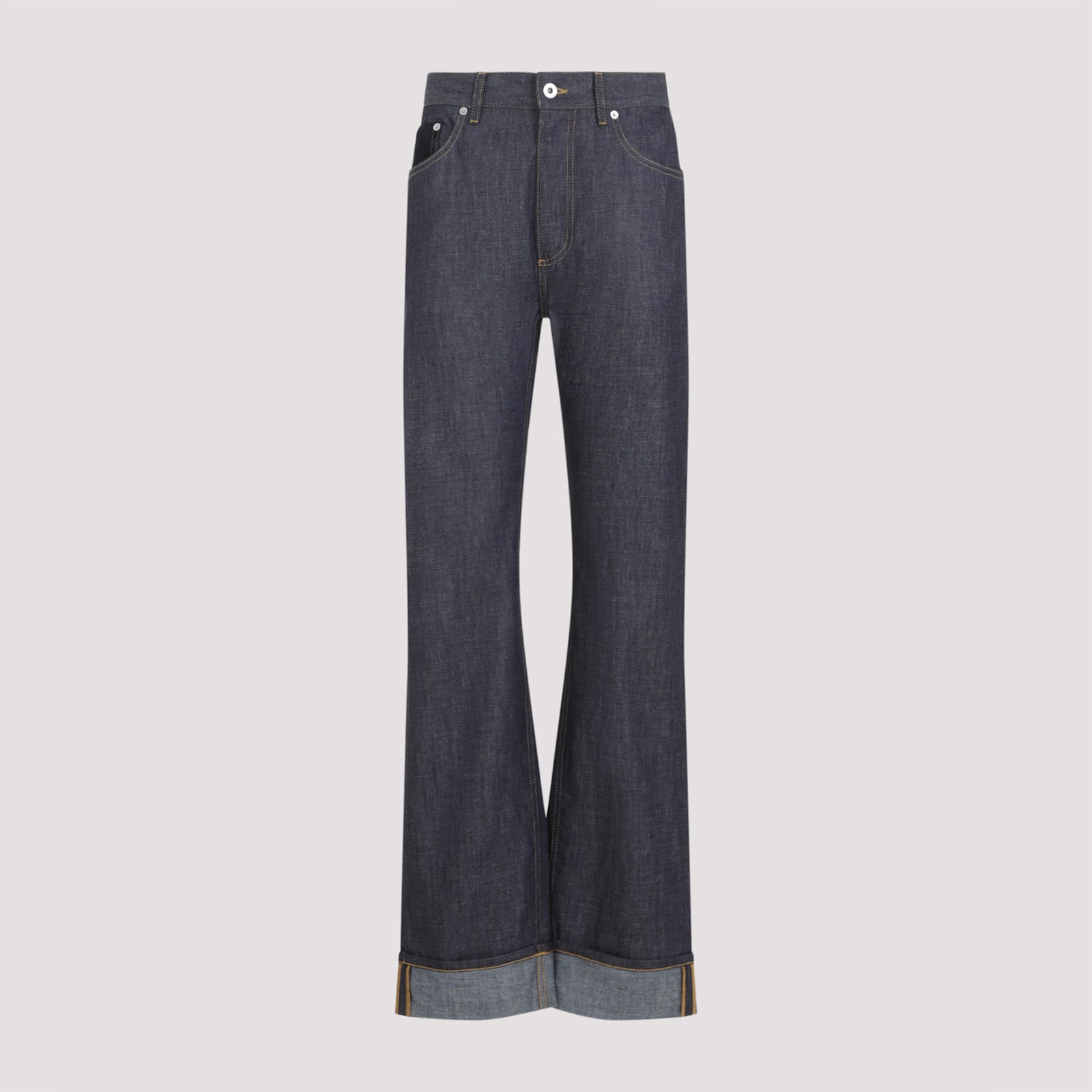 Bottega Veneta High-waisted Flared Denim Jeans With Contrasting Stitching In Blue