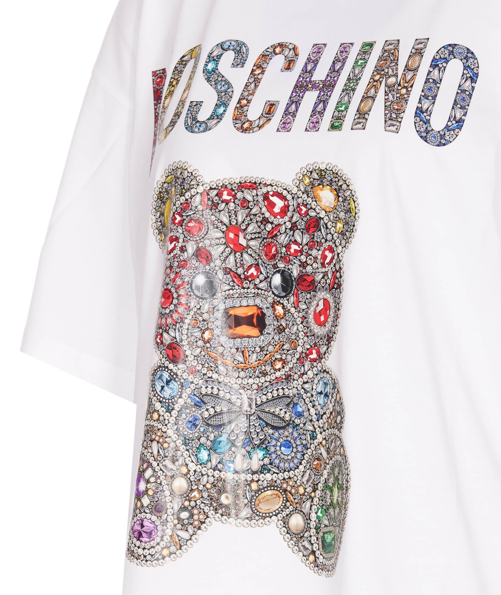 Shop Moschino Teddy Print Logo T-shirt In Bianco