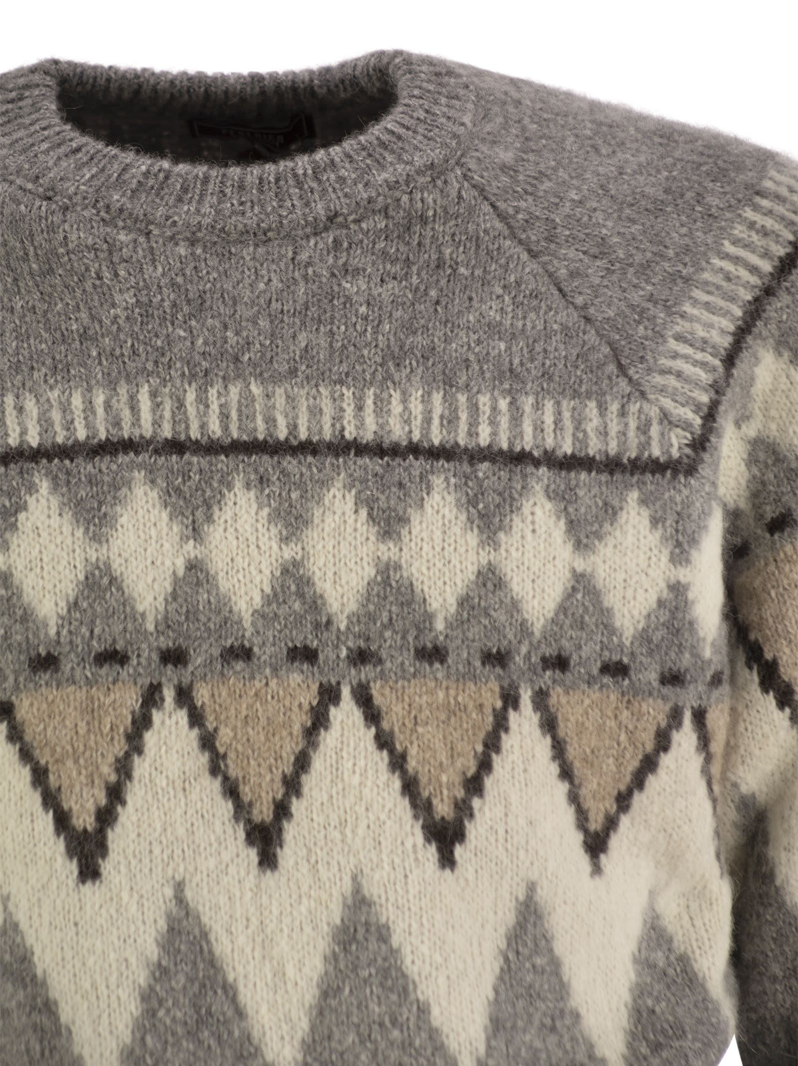 Shop Peserico Jacquard Jersey In Alpaca, Cotton And Wool In Grey