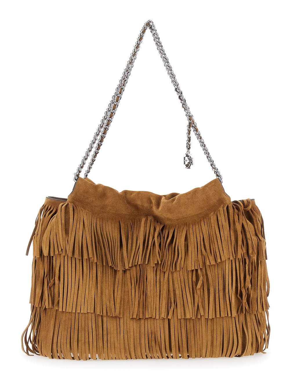 Tory Burch Fleming Brown Shoulder Bag With Chain Strap And Fringe Design In Suede Woman