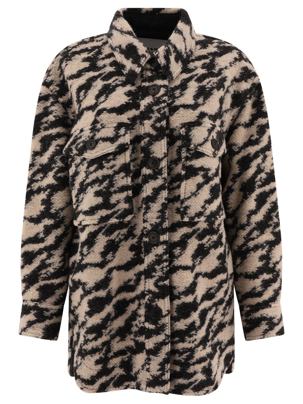 Shop Marant Etoile Harveli Button-up Overshirt In Black/beige