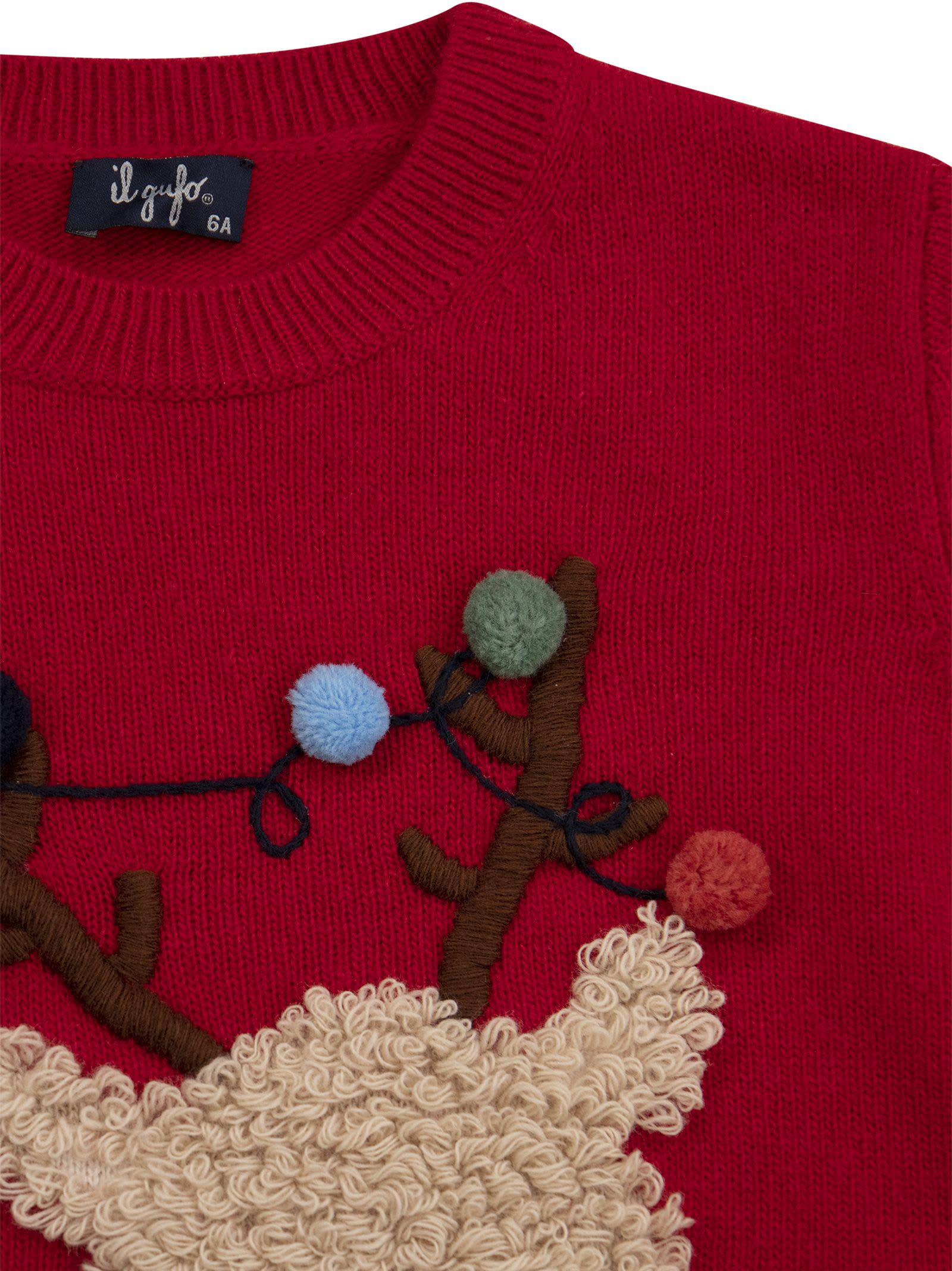 Shop Il Gufo Christmas Jumper With Reindeer And Pom Poms In Red