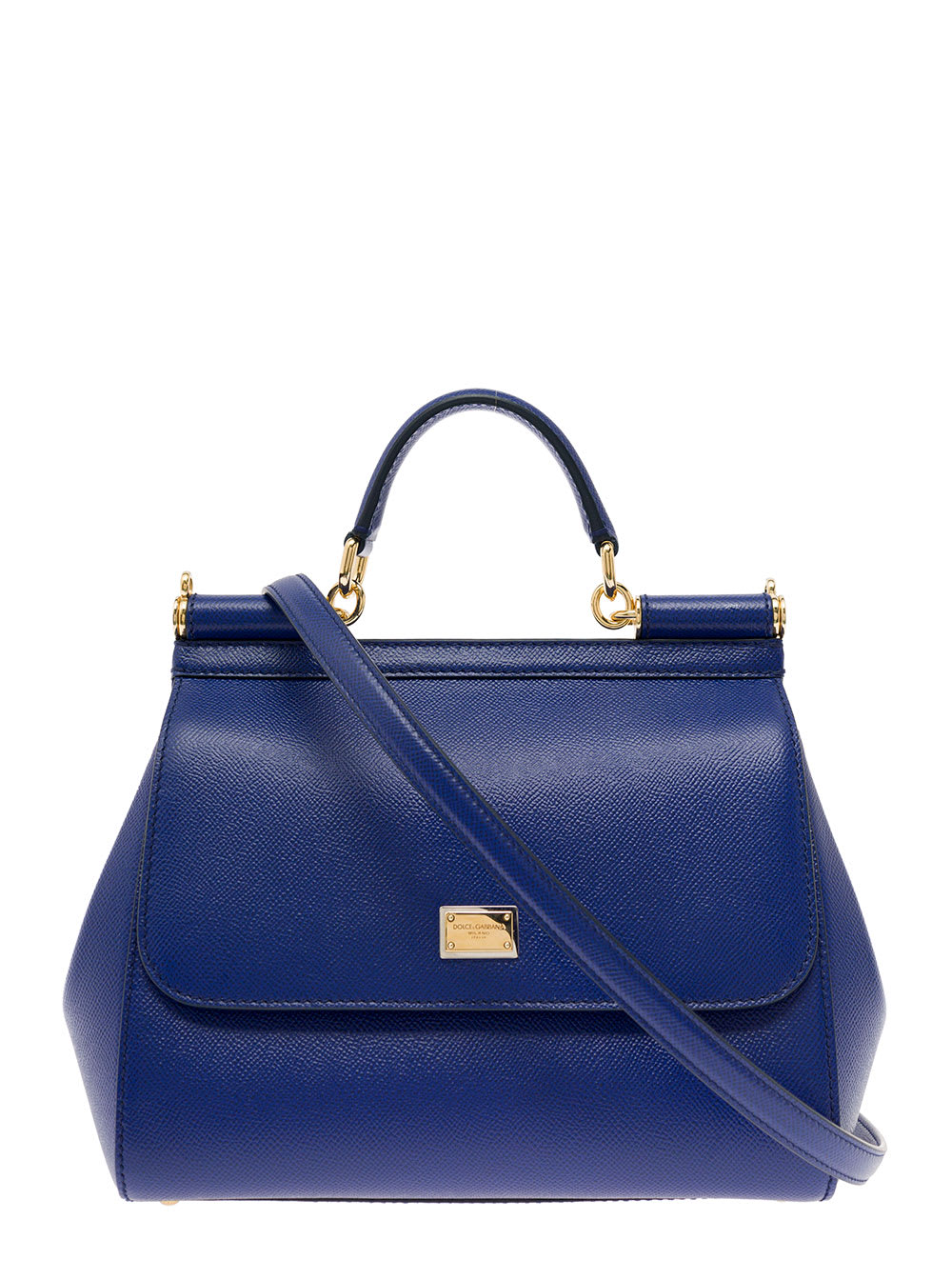 Dolce & Gabbana Womans Sicily Medium Blue Hammered Leather Handbag