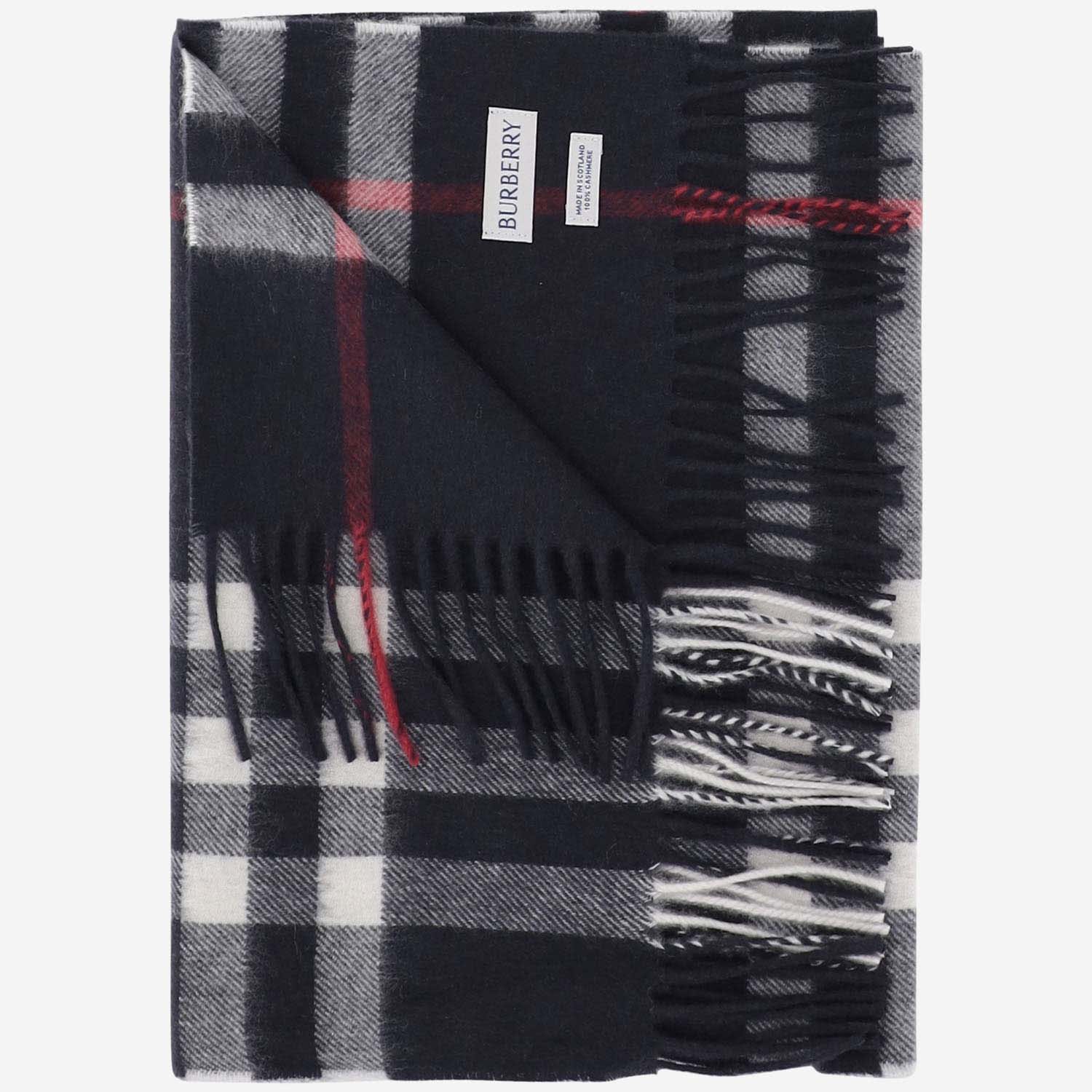 Shop Burberry Cashmere Scarf With Check Pattern In Blue