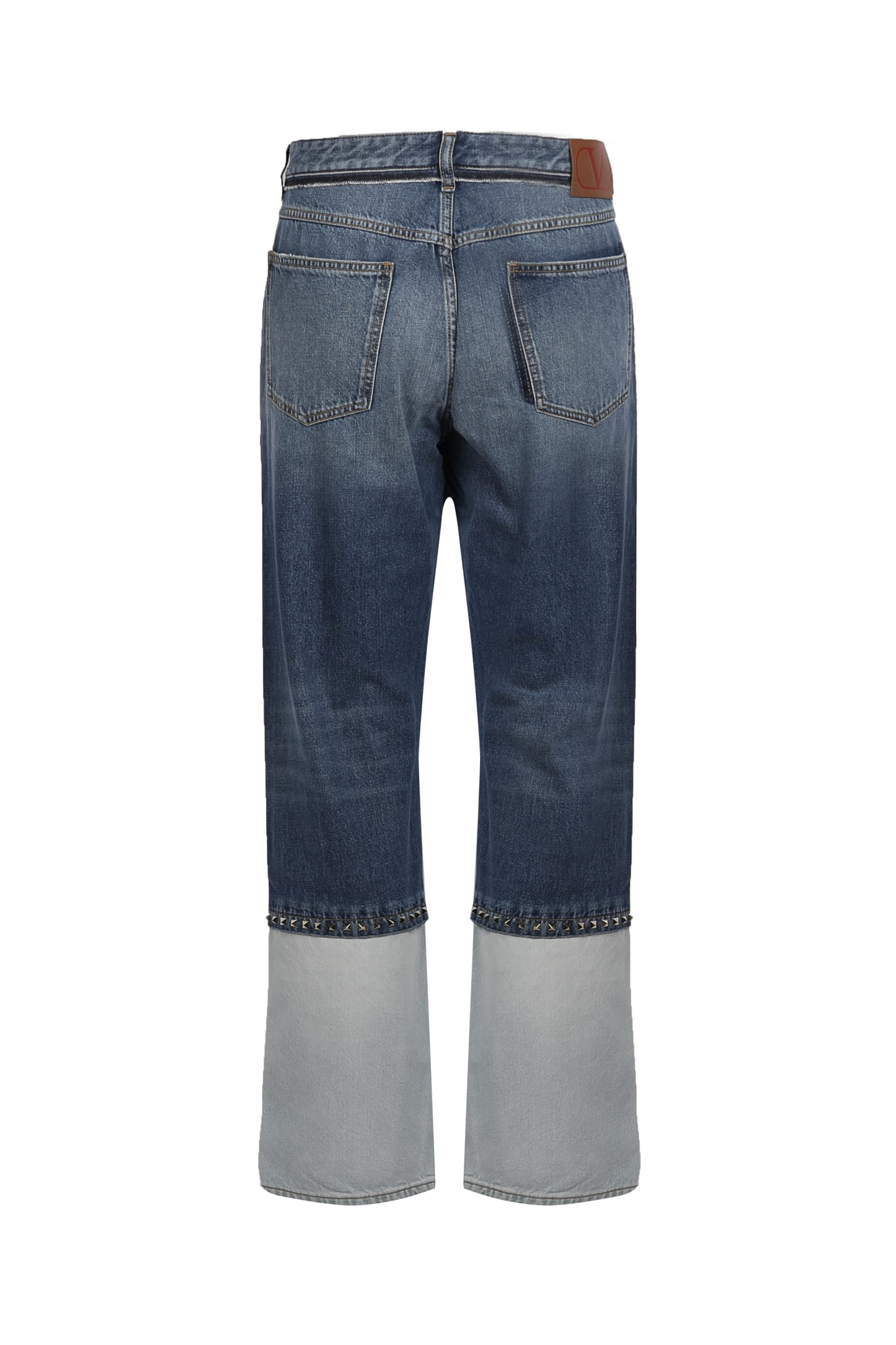 Shop Valentino Denim-stud Cotton Jeans In Blue Denim