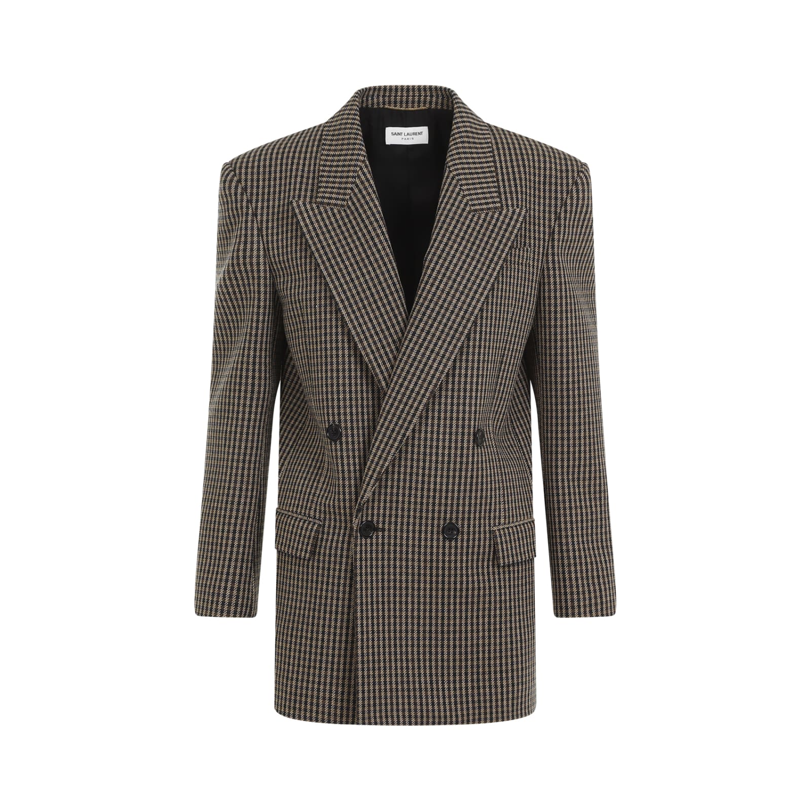 Shop Saint Laurent Vichy Jacket In Beige Noir Marron