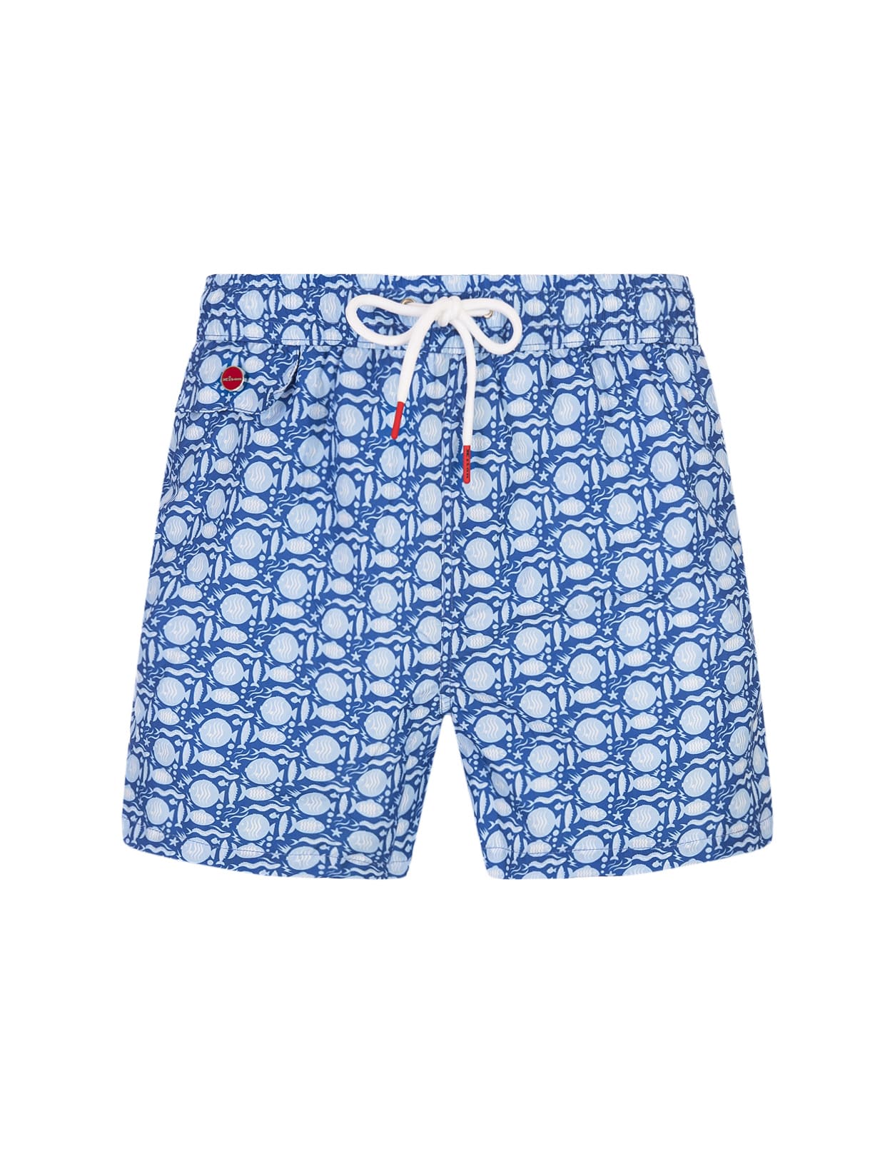 Blue Swim Shorts With Fish Pattern